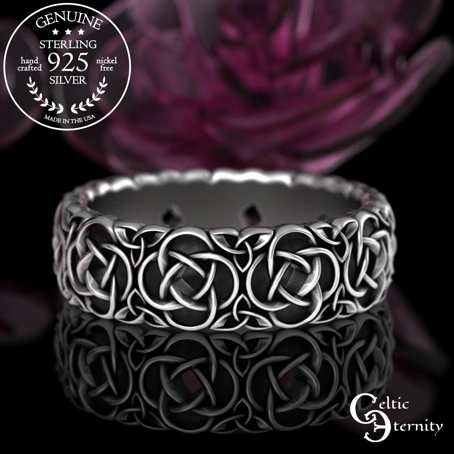 Woman's Sterling Silver Irish Quaternary Knotwork Wedding Band, 2080