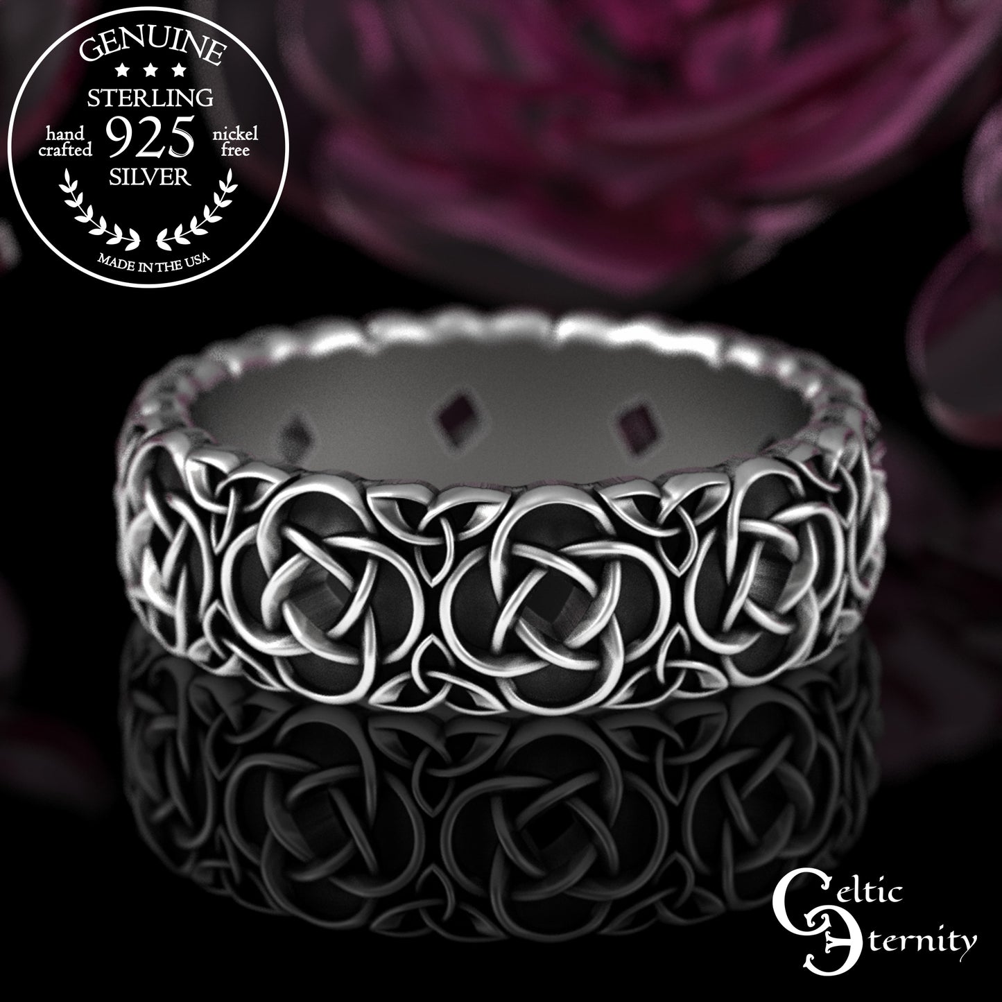 Woman's Sterling Silver Irish Quaternary Knotwork Wedding Band, 2080