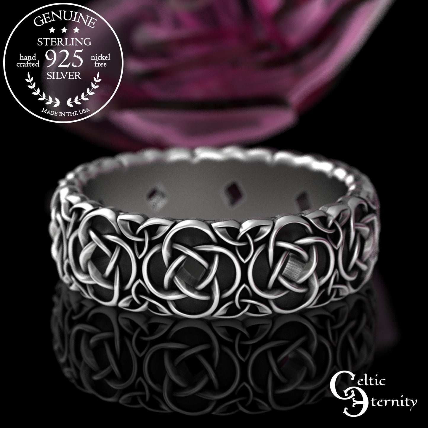 Woman's Sterling Silver Irish Quaternary Knotwork Wedding Band, 2080