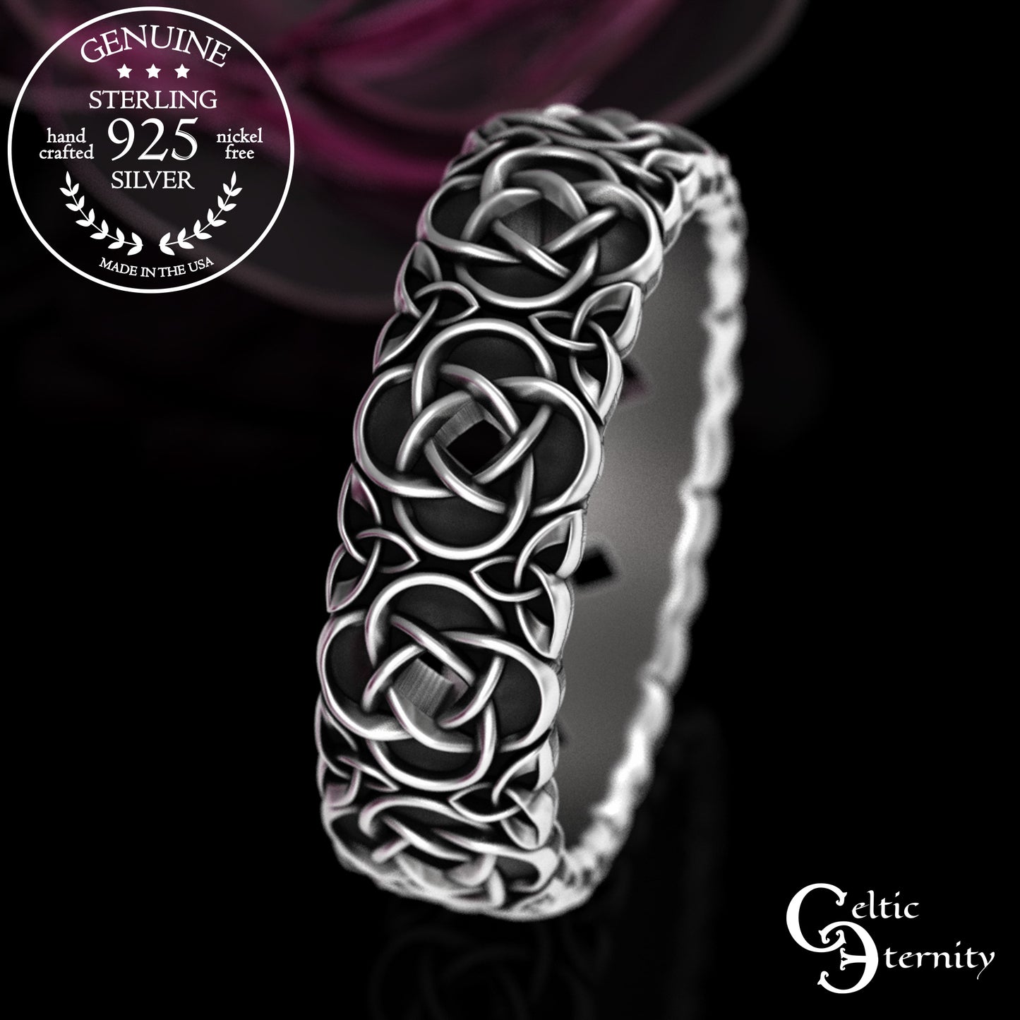 Woman's Sterling Silver Irish Quaternary Knotwork Wedding Band, 2080