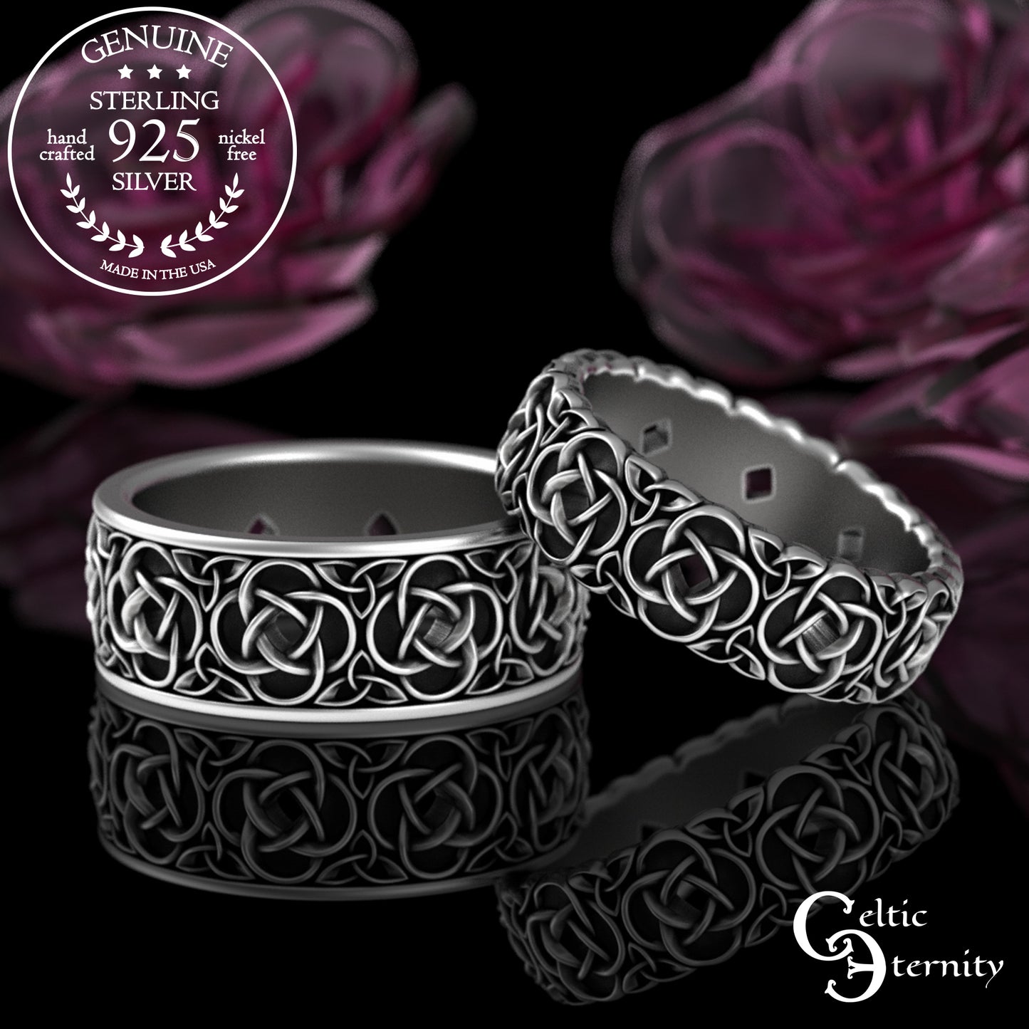 Matching Sterling Irish Quaternary Knot Wedding Ring Set, 2080 2081