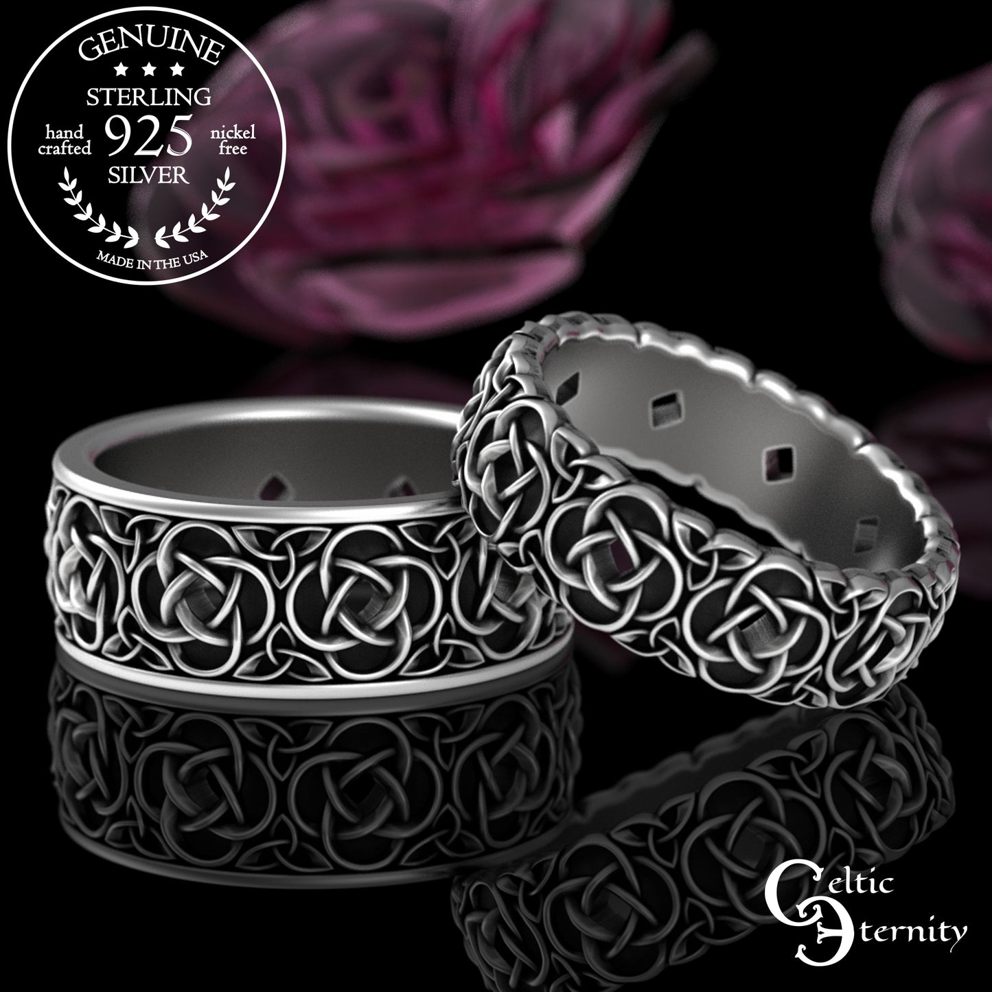 Matching Sterling Irish Quaternary Knot Wedding Ring Set, 2080 2081