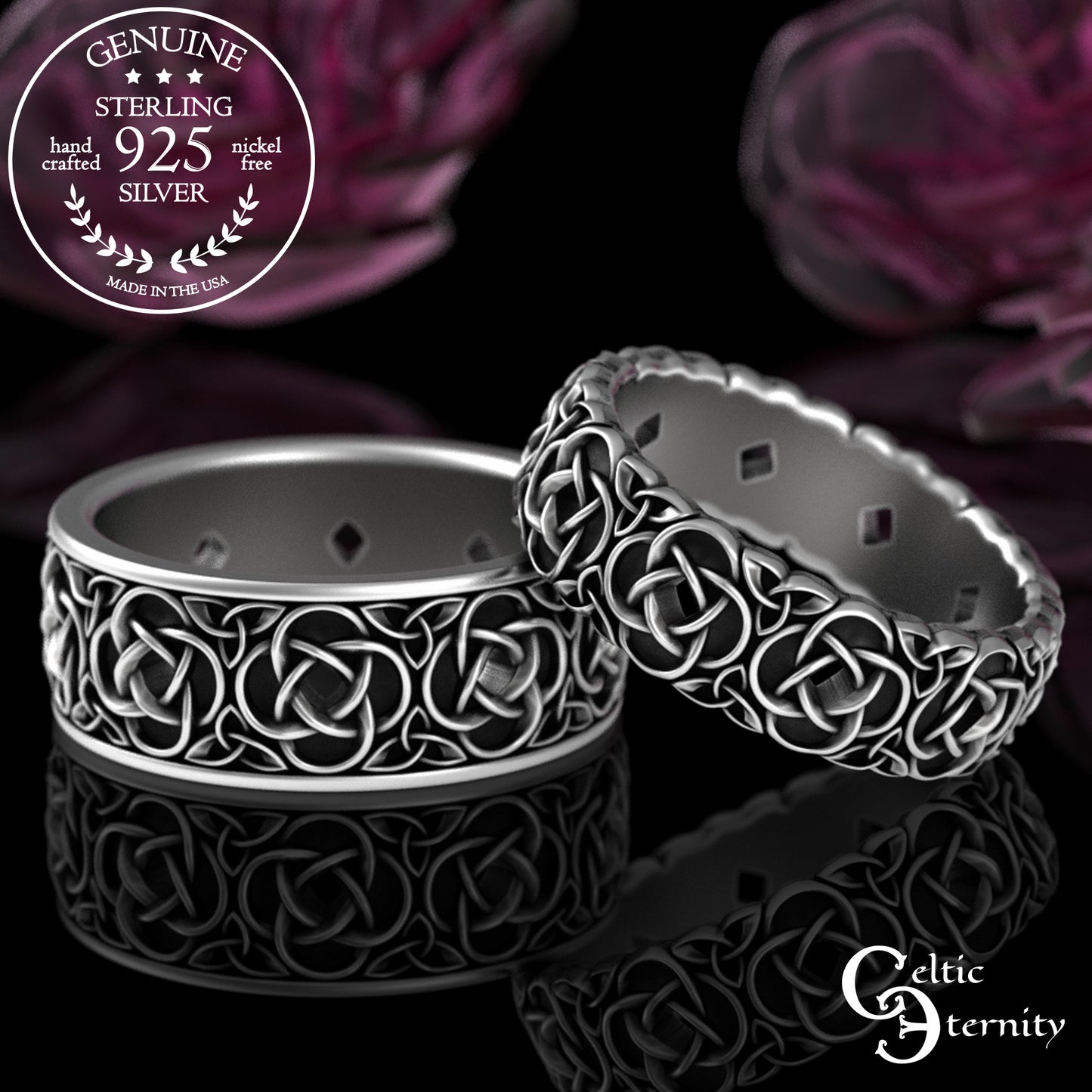 Matching Sterling Irish Quaternary Knot Wedding Ring Set, 2080 2081