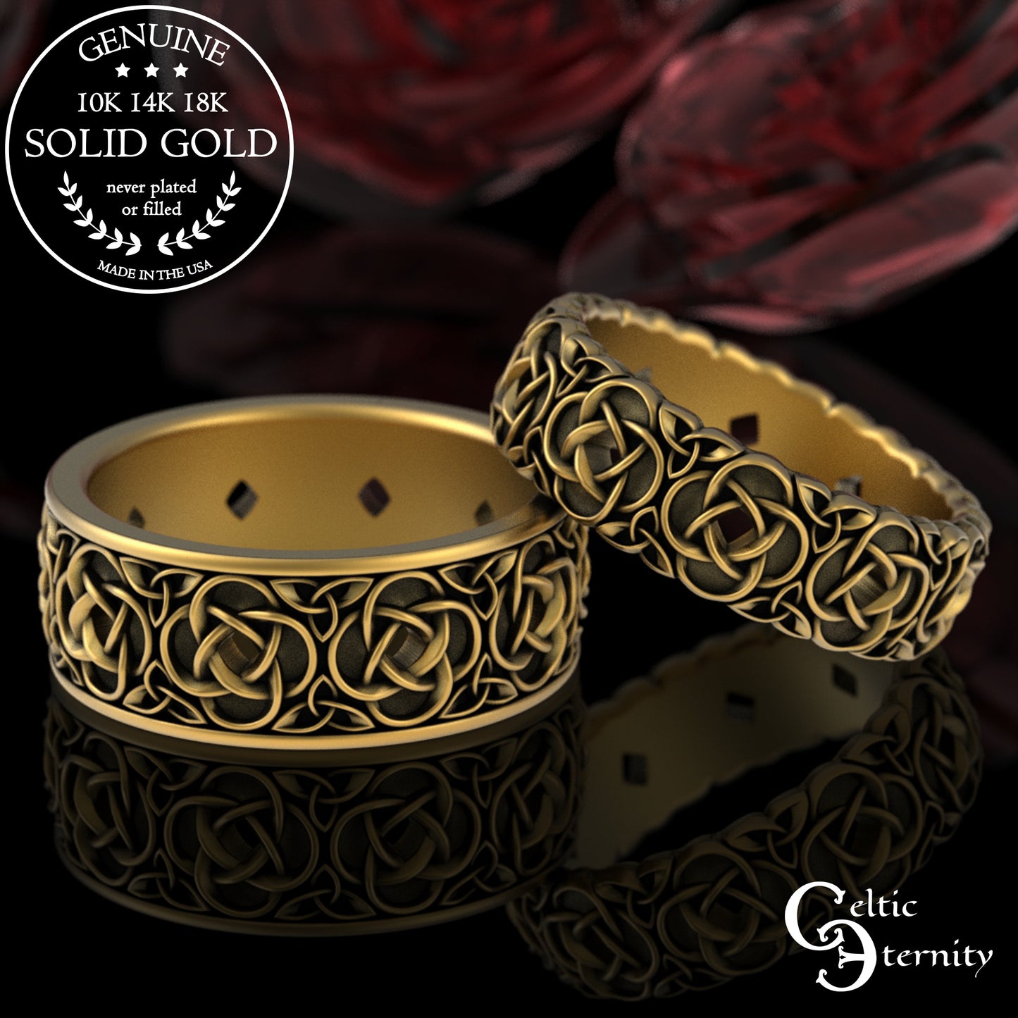 Matching Sterling Irish Quaternary Knot Wedding Ring Set, 2080 2081