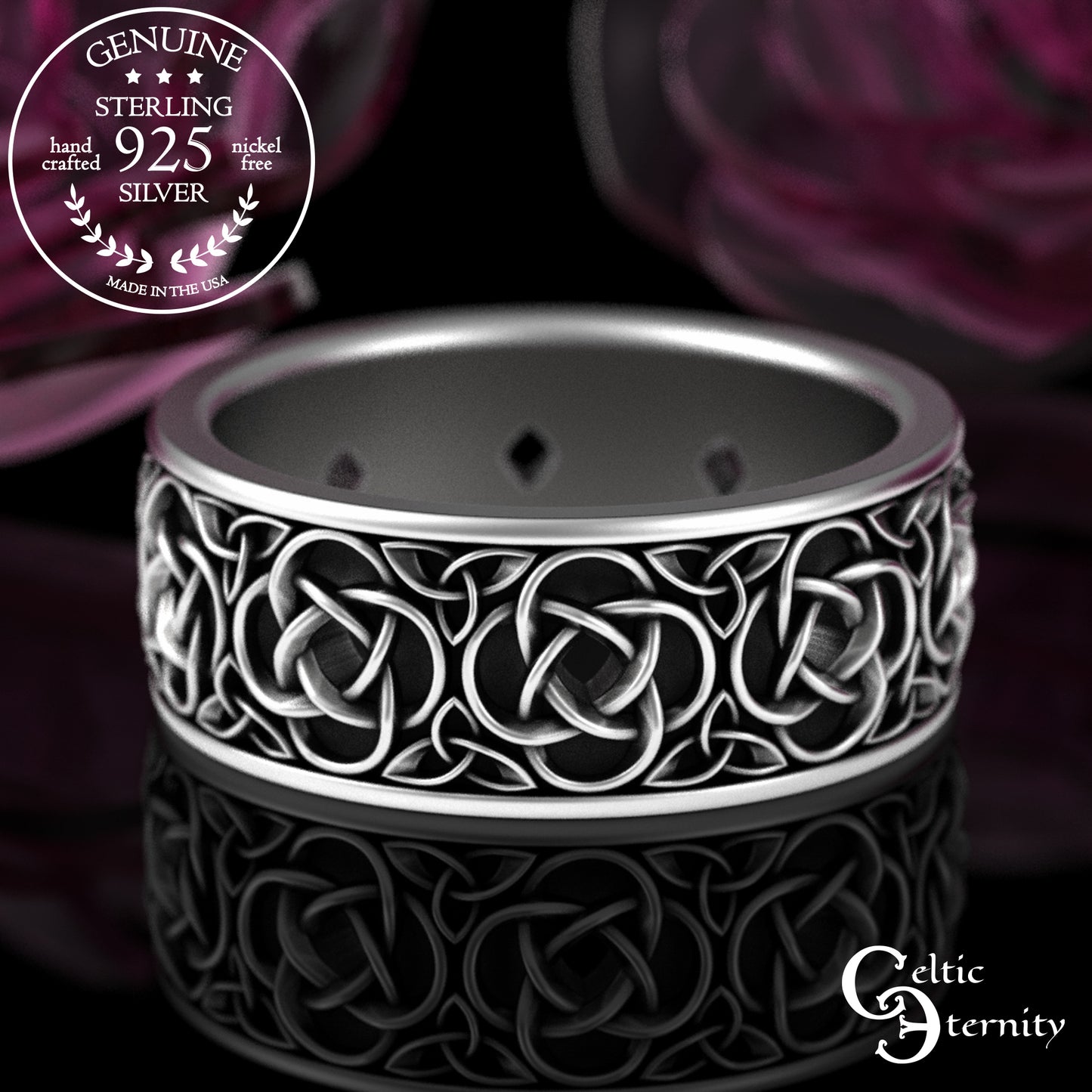 Men's Sterling Silver Trinity Square Celtic Knot Wedding Band, 2081