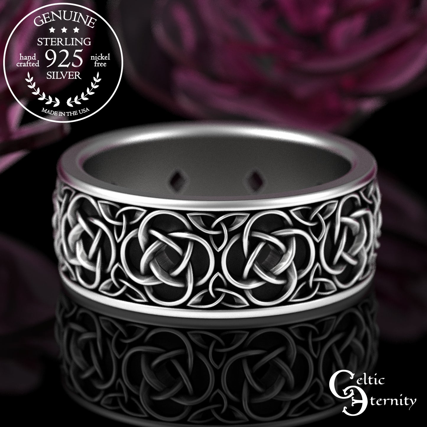 Men's Sterling Silver Trinity Square Celtic Knot Wedding Band, 2081