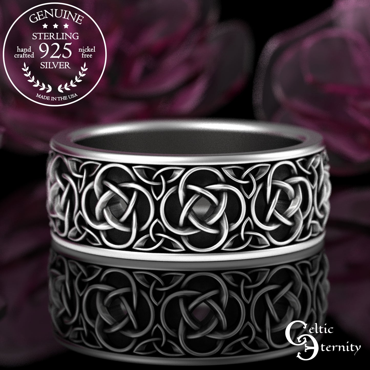 Matching Sterling Irish Quaternary Knot Wedding Ring Set, 2080 2081