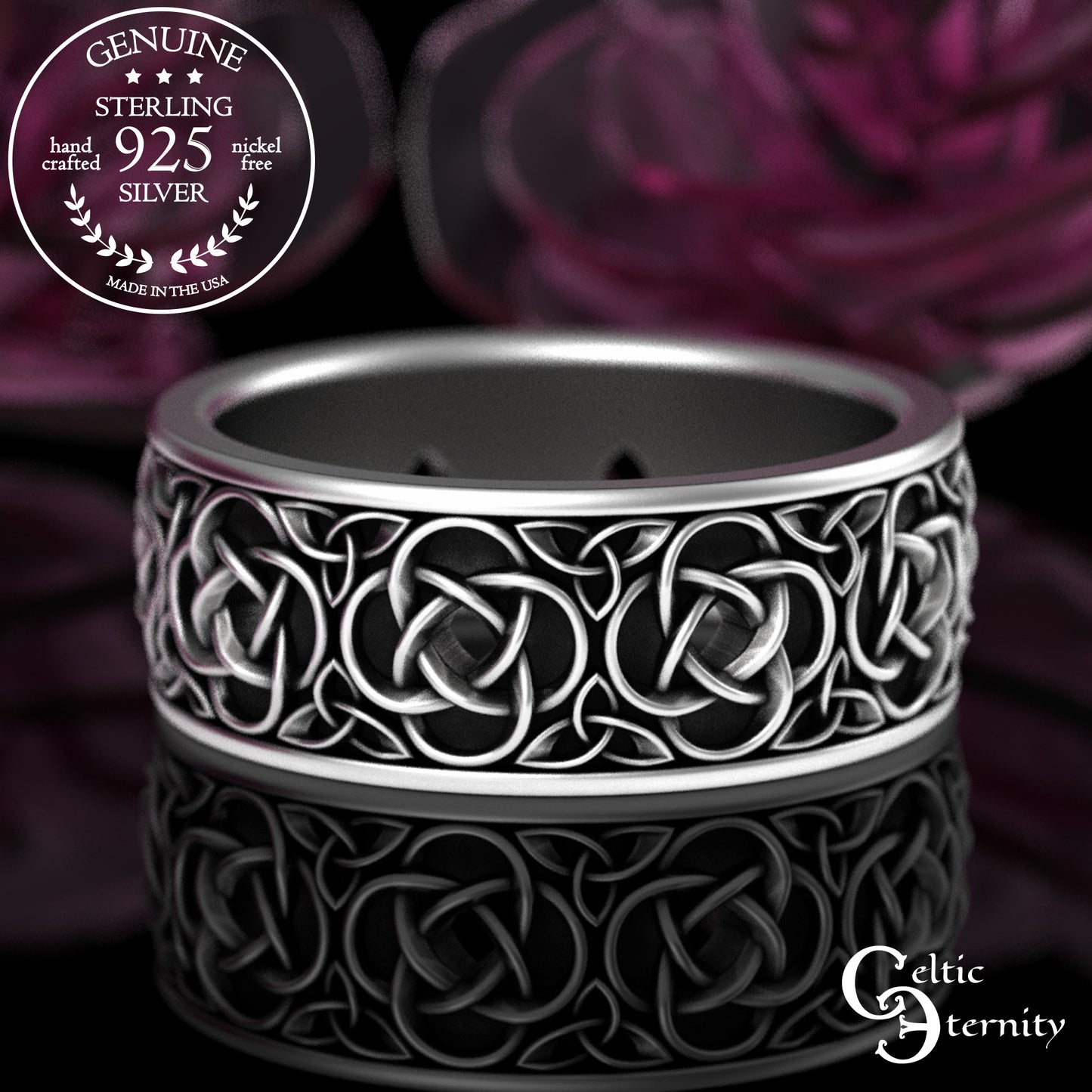 Men's Sterling Silver Trinity Square Celtic Knot Wedding Band, 2081