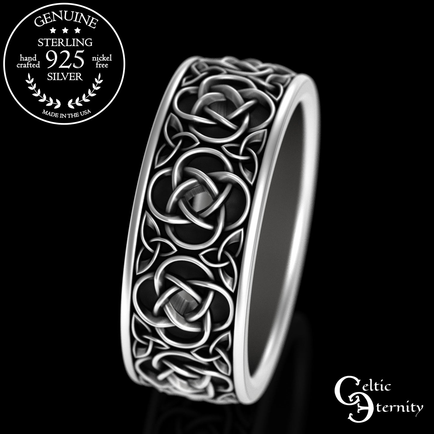 Men's Sterling Silver Trinity Square Celtic Knot Wedding Band, 2081
