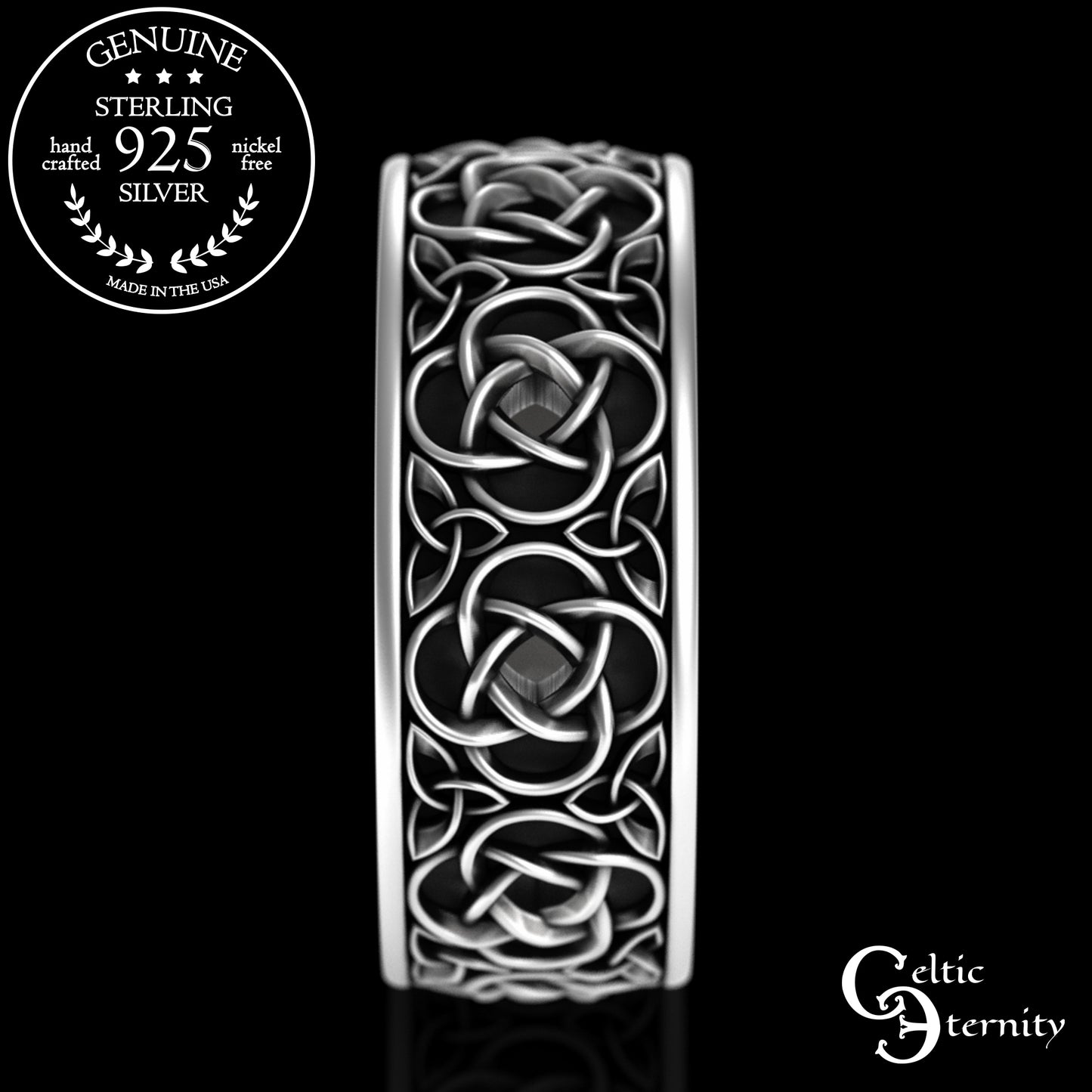 Men's Sterling Silver Trinity Square Celtic Knot Wedding Band, 2081