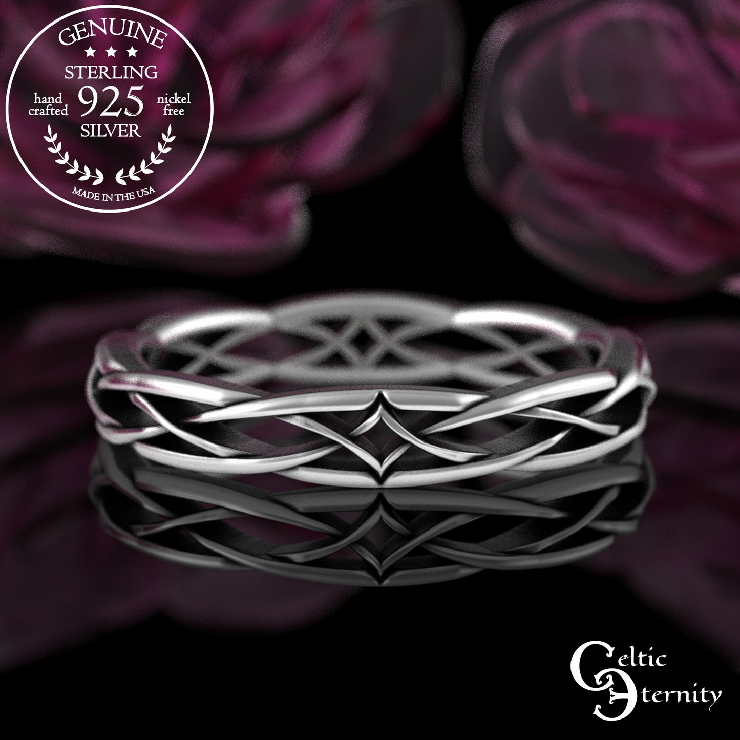 Sterling Bride & Groom Irish Diamond-Weave Wedding Band Set, 2083 2085