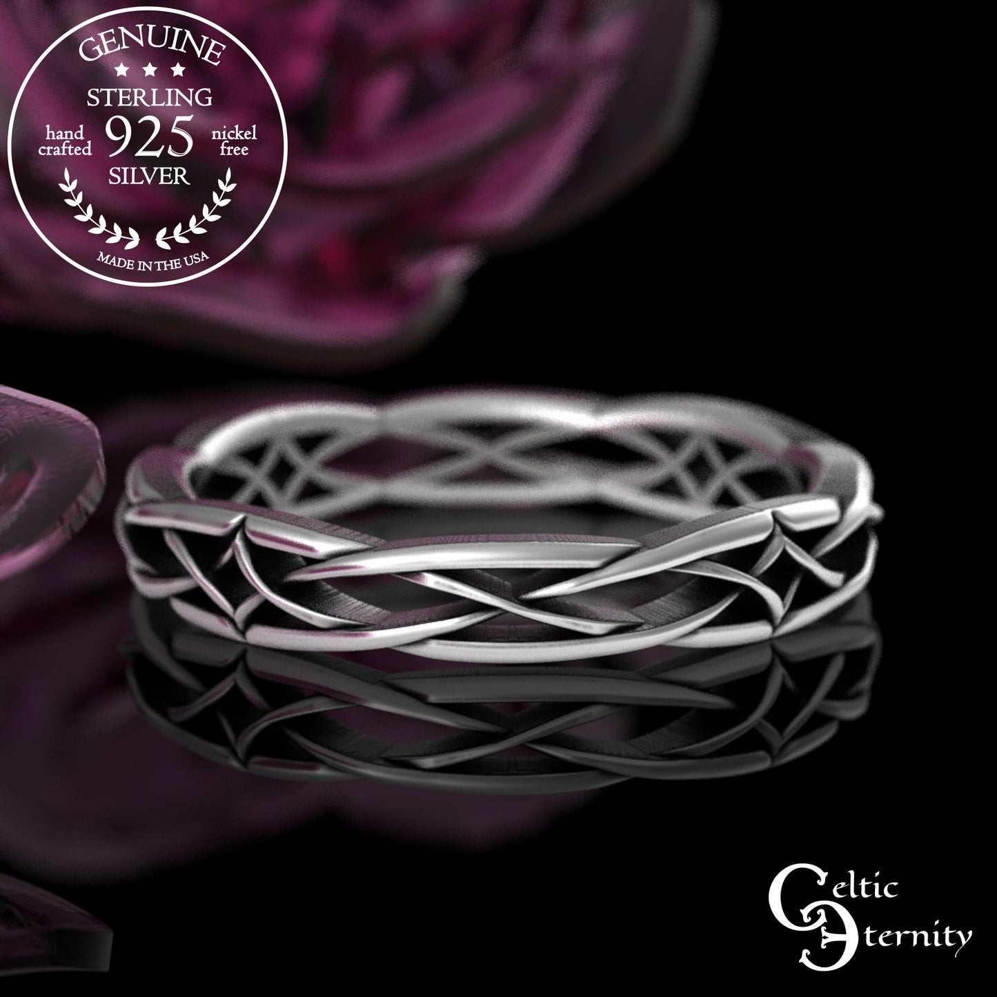 Sterling Bride & Groom Irish Diamond-Weave Wedding Band Set, 2083 2085