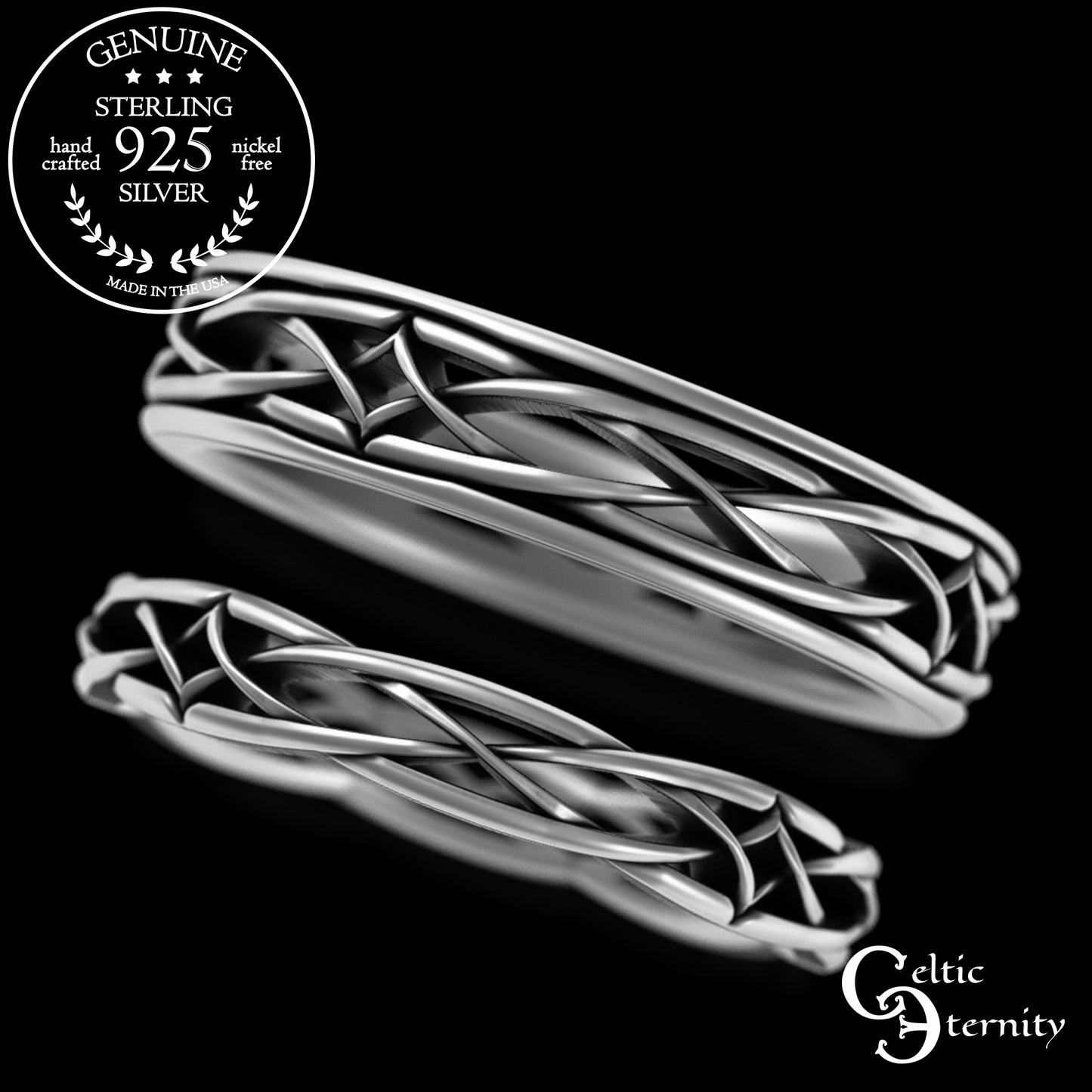 Sterling Bride & Groom Irish Diamond-Weave Wedding Band Set, 2083 2085