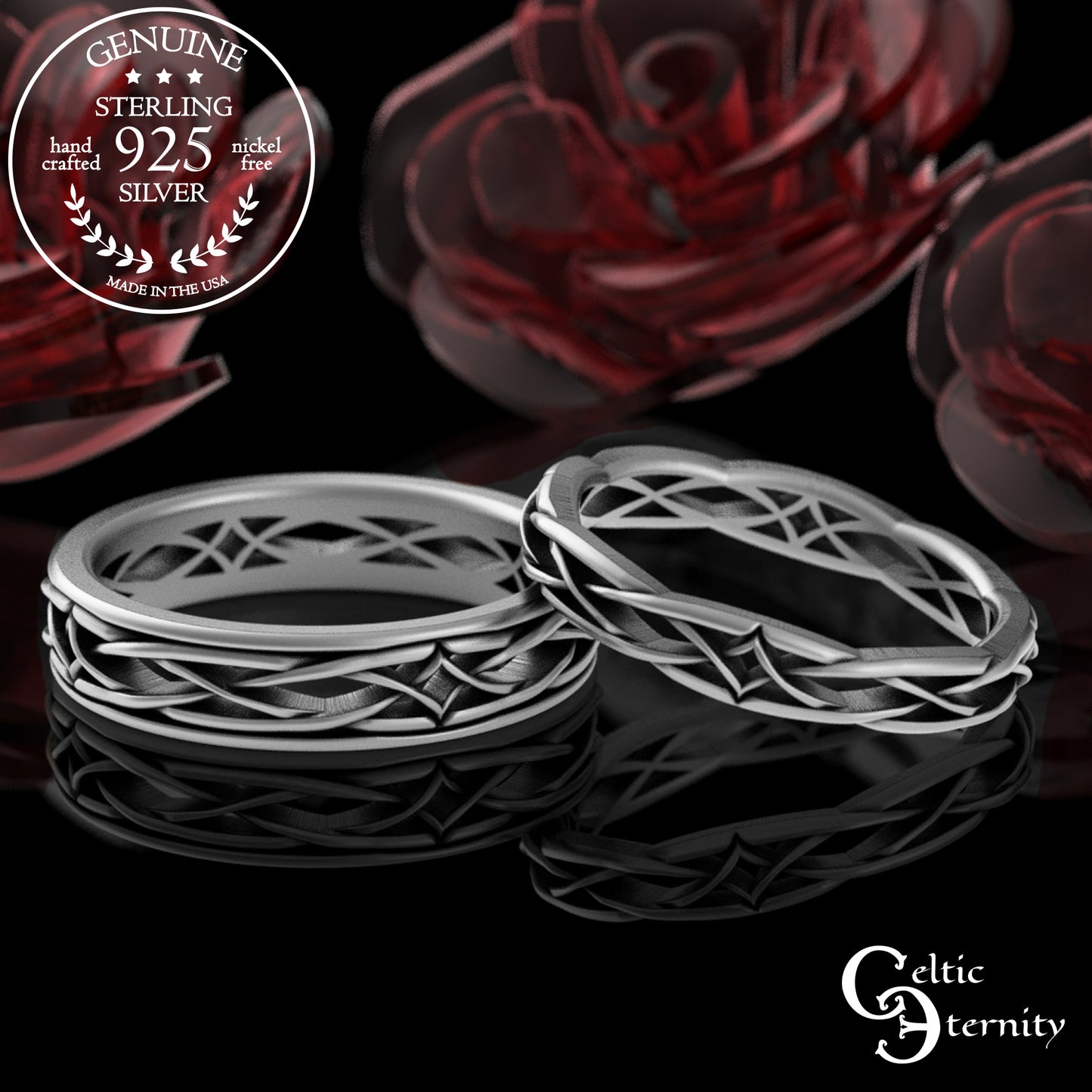 Sterling Bride & Groom Irish Diamond-Weave Wedding Band Set, 2083 2085