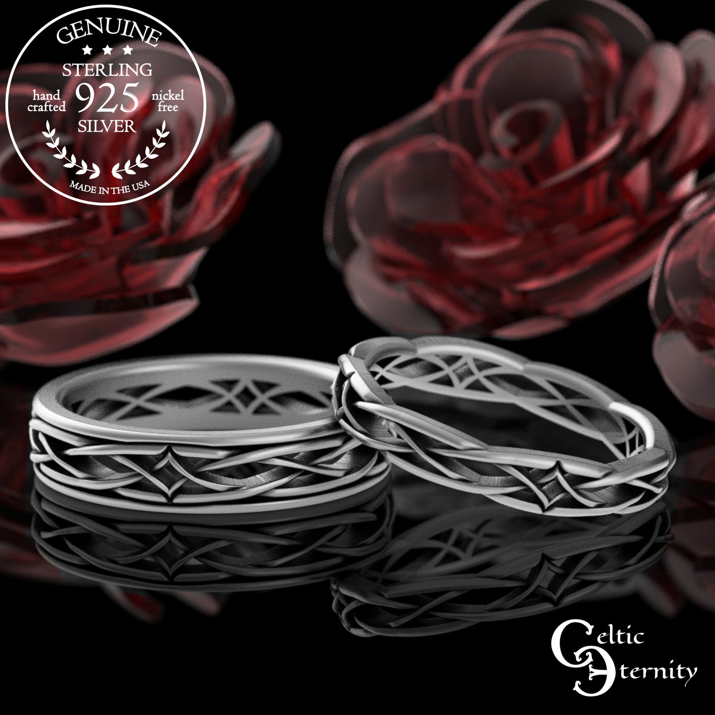 Sterling Bride & Groom Irish Diamond-Weave Wedding Band Set, 2083 2085