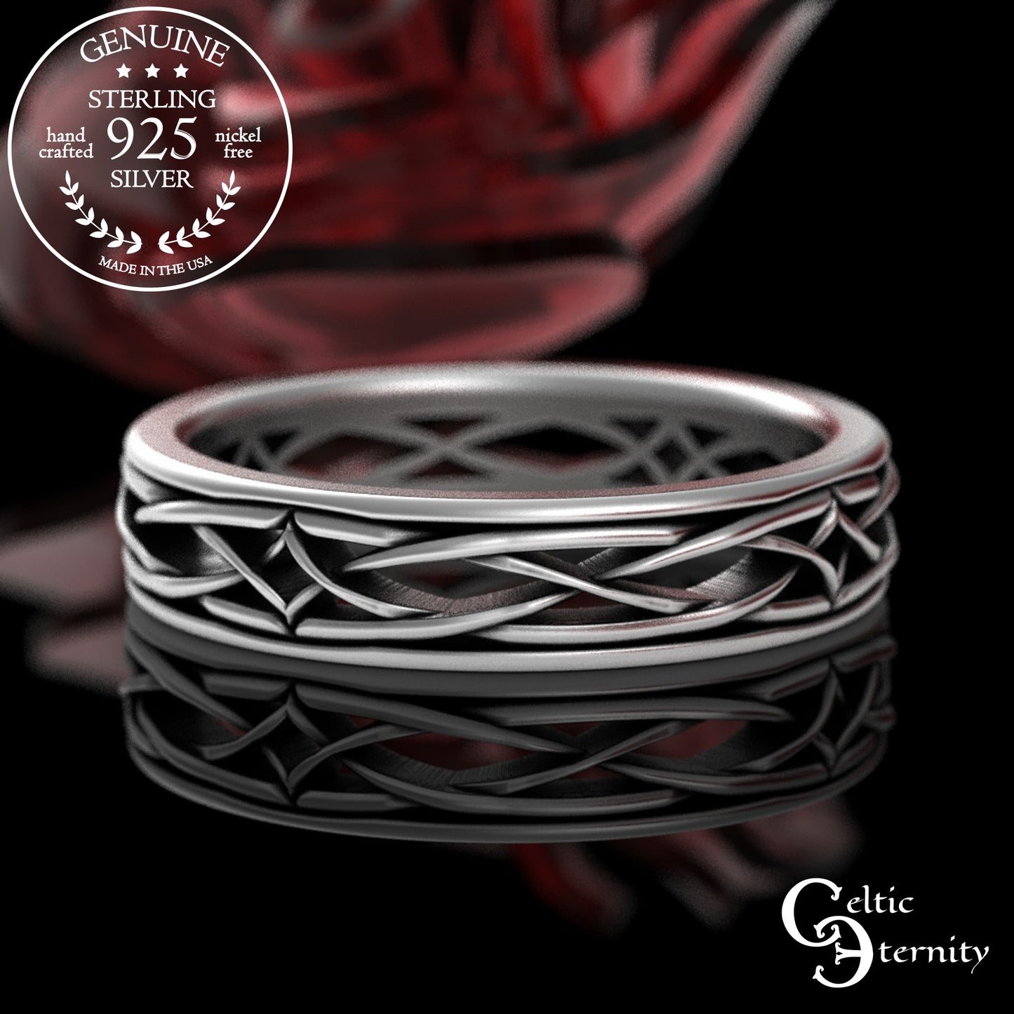 Men's Sterling Celtic Diamond-Knotwork Wedding Band, 2085