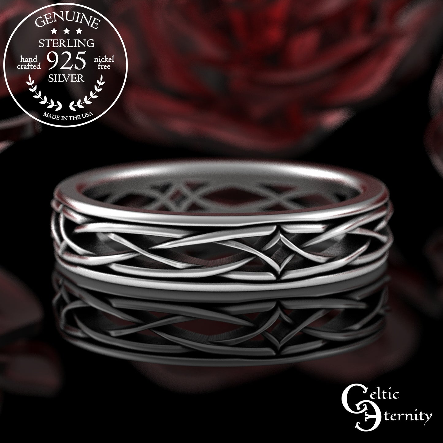 Men's Sterling Celtic Diamond-Knotwork Wedding Band, 2085