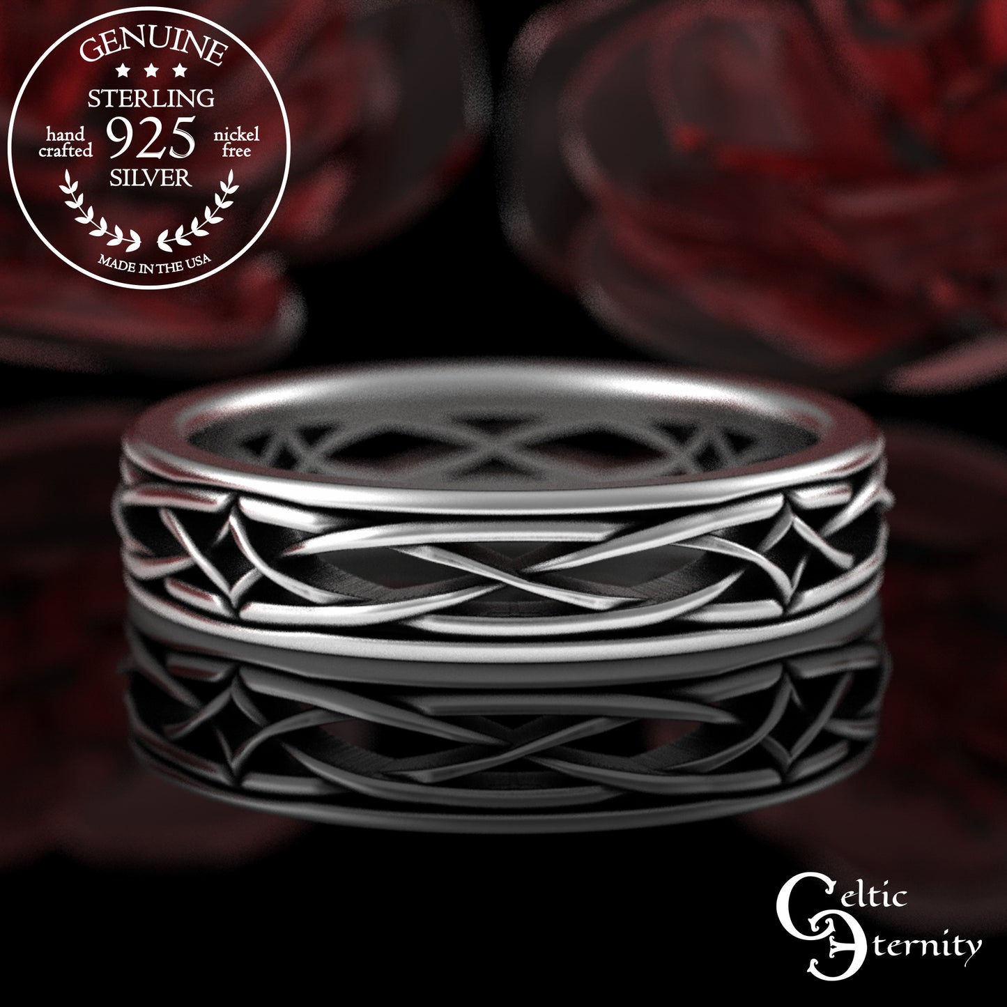 Men's Sterling Celtic Diamond-Knotwork Wedding Band, 2085