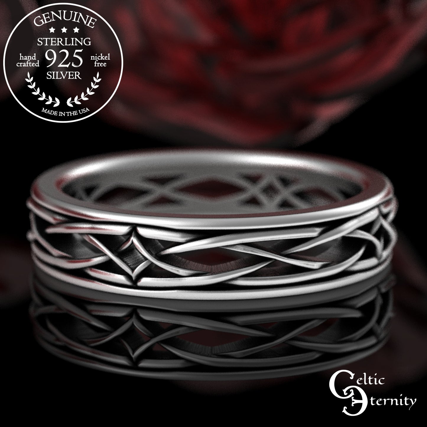Men's Sterling Celtic Diamond-Knotwork Wedding Band, 2085