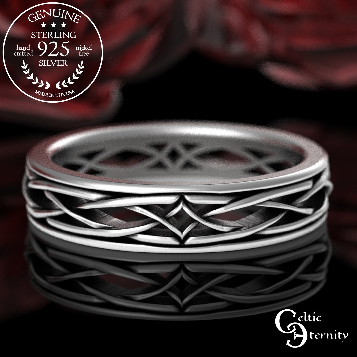Men's Sterling Celtic Diamond-Knotwork Wedding Band, 2085
