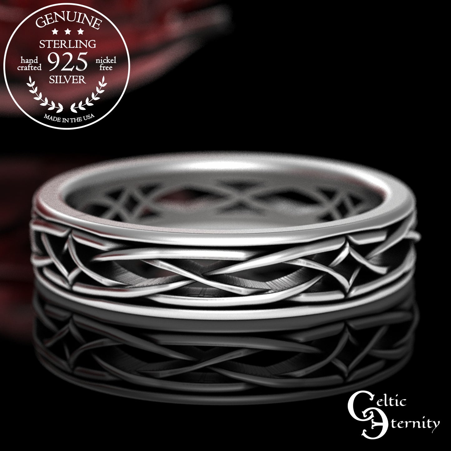 Men's Sterling Celtic Diamond-Knotwork Wedding Band, 2085