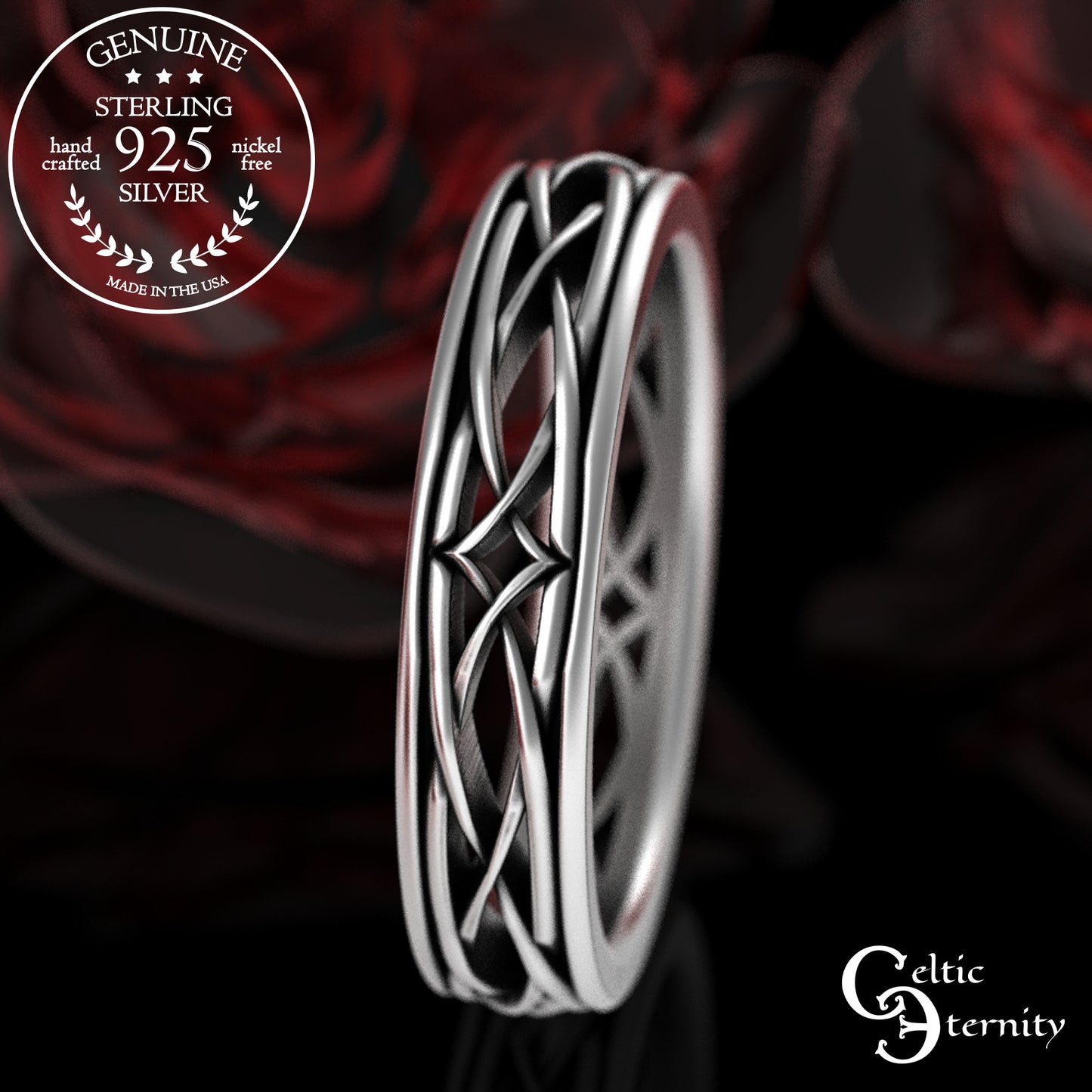 Men's Sterling Celtic Diamond-Knotwork Wedding Band, 2085