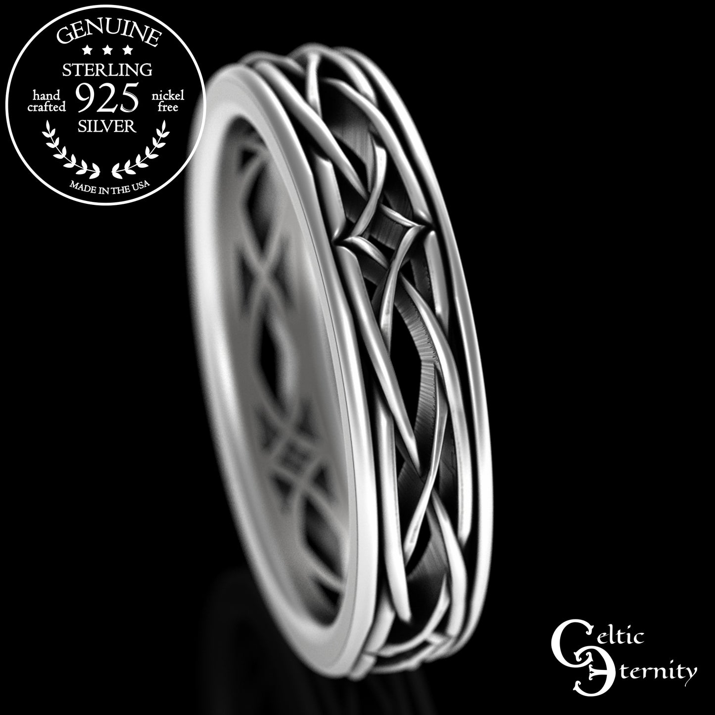 Men's Sterling Celtic Diamond-Knotwork Wedding Band, 2085
