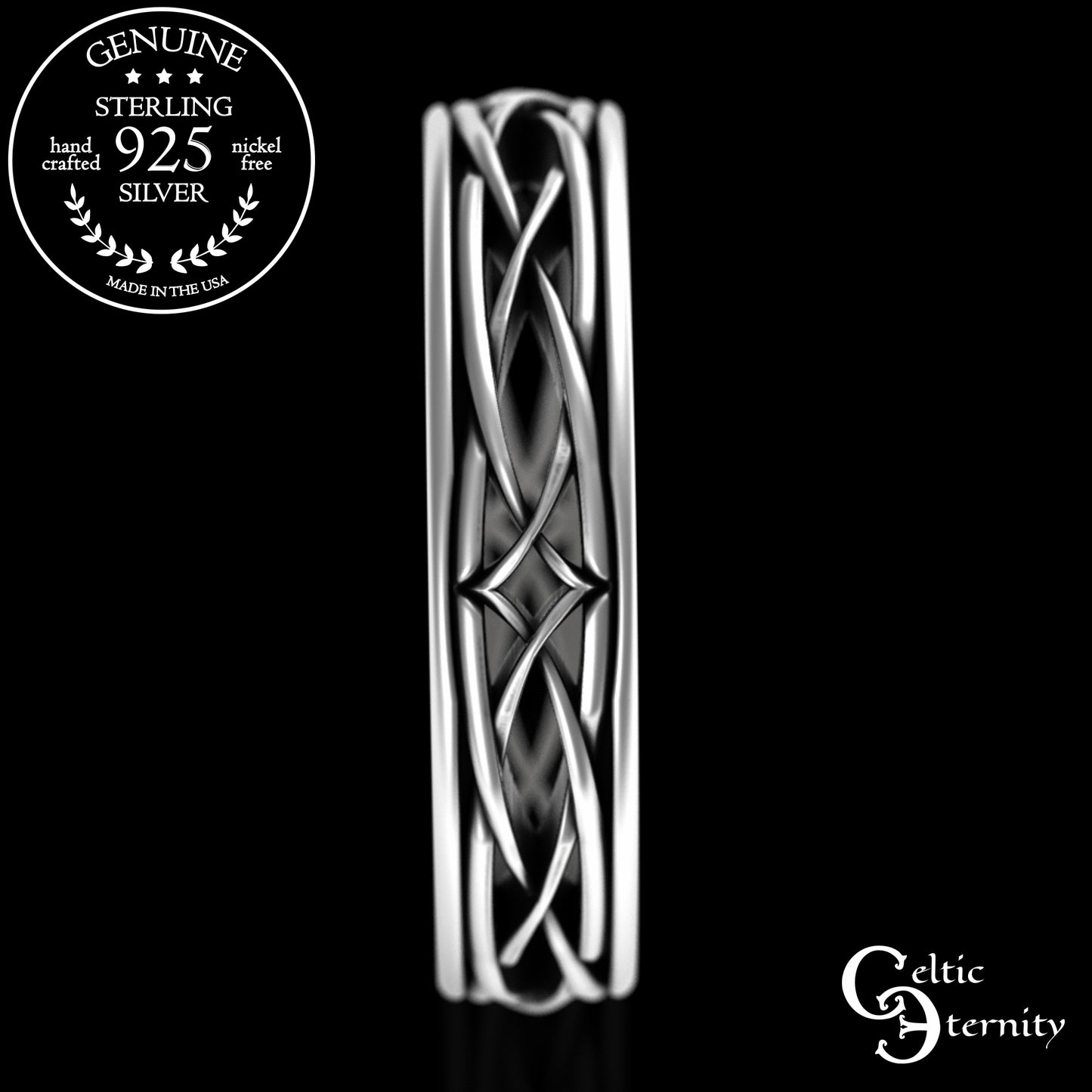 Men's Sterling Celtic Diamond-Knotwork Wedding Band, 2085