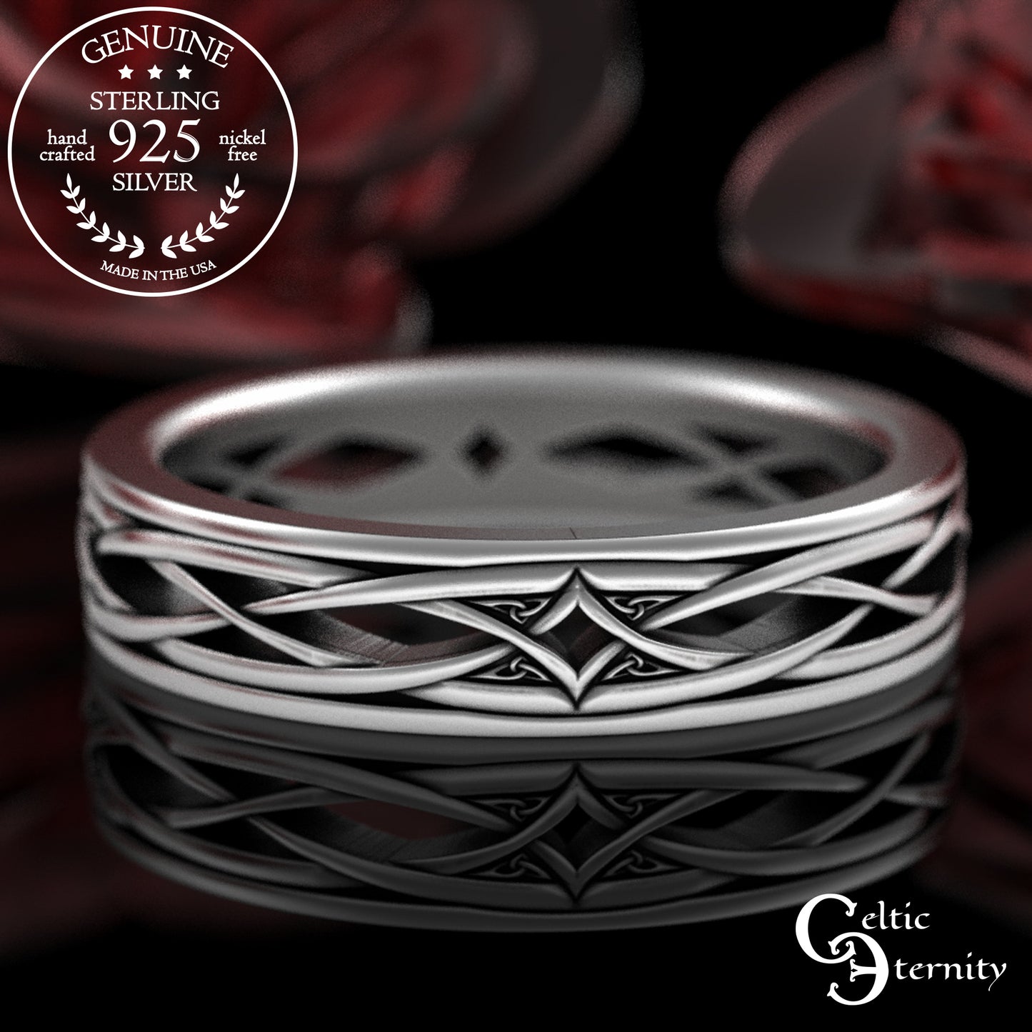 Men's Sterling Irish Trinity & Diamond-Weave Wedding Band, 2086