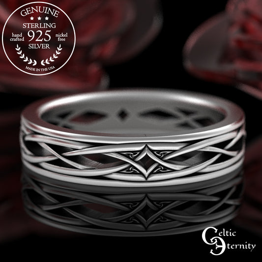 Men's Sterling Irish Trinity & Diamond-Weave Wedding Band, 2086