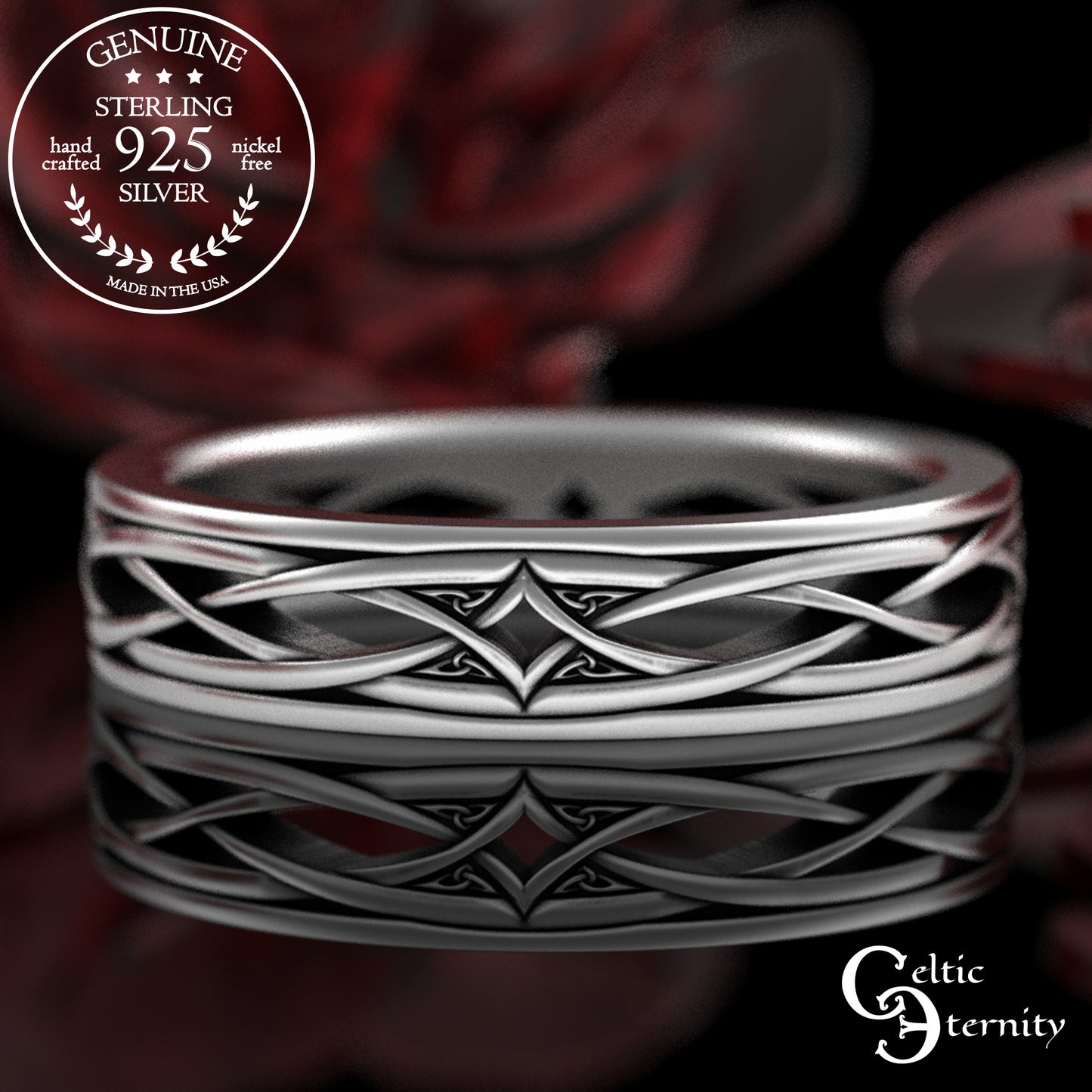 Men's Sterling Irish Trinity & Diamond-Weave Wedding Band, 2086