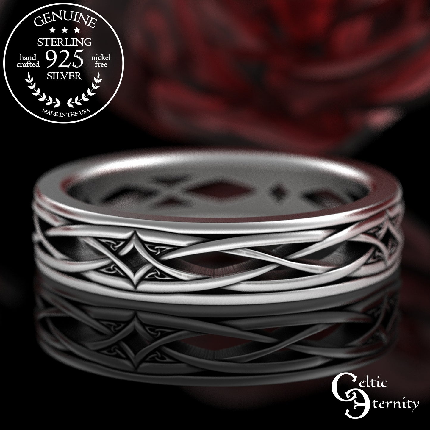 Men's Sterling Irish Trinity & Diamond-Weave Wedding Band, 2086