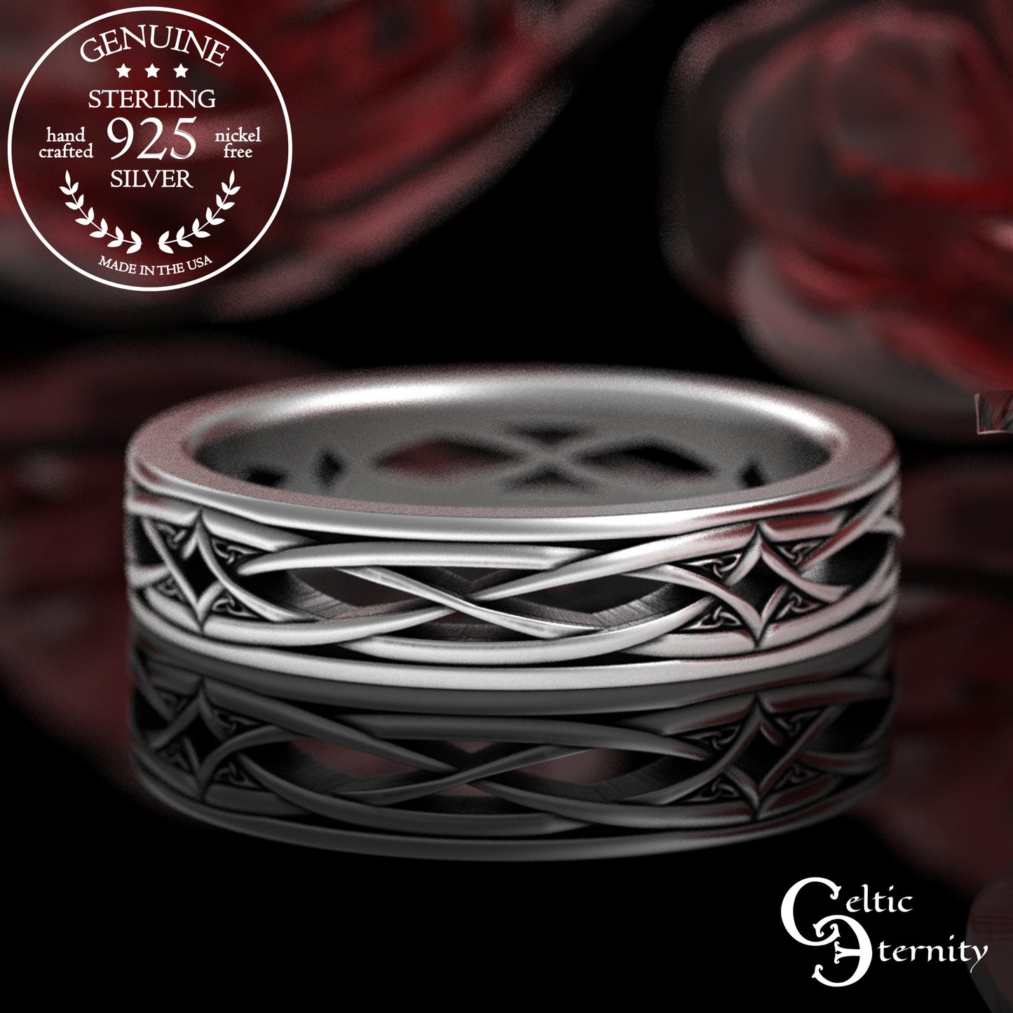 Men's Sterling Irish Trinity & Diamond-Weave Wedding Band, 2086