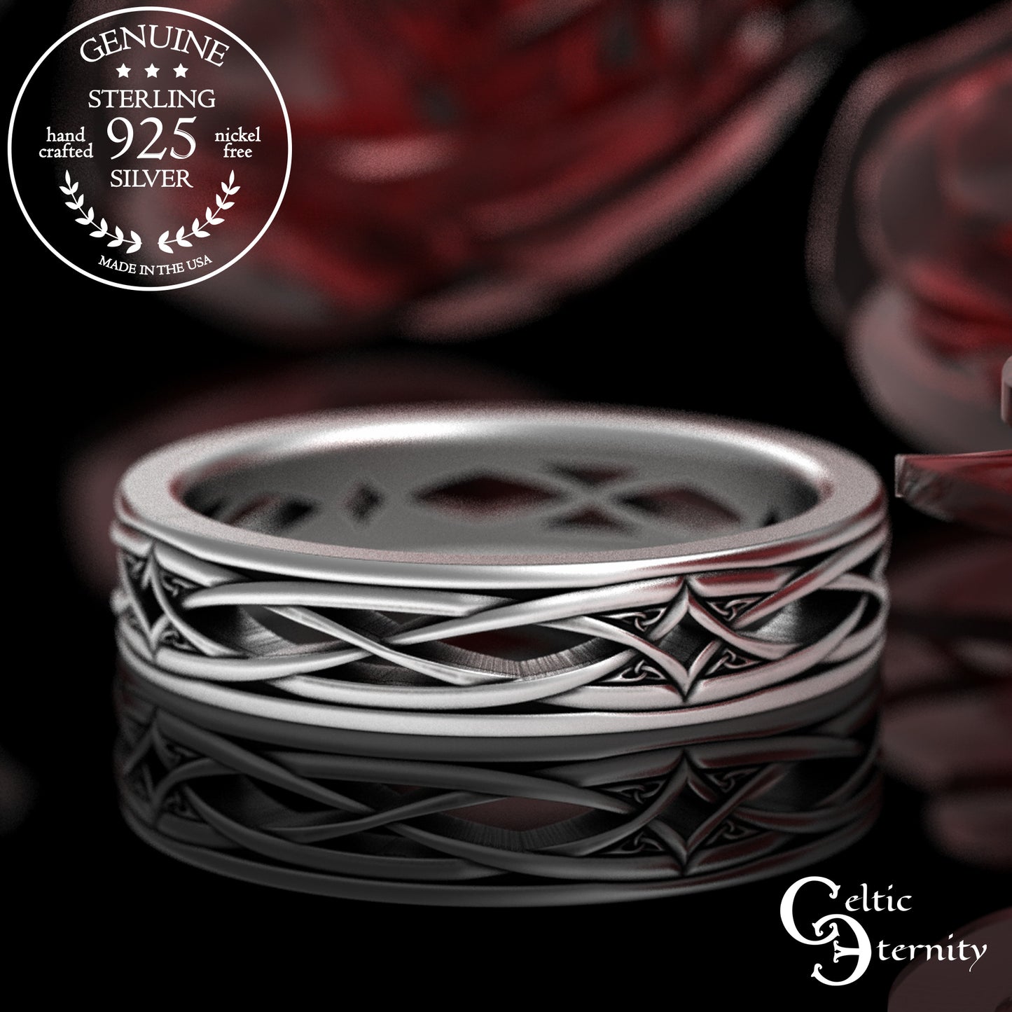 Men's Sterling Irish Trinity & Diamond-Weave Wedding Band, 2086