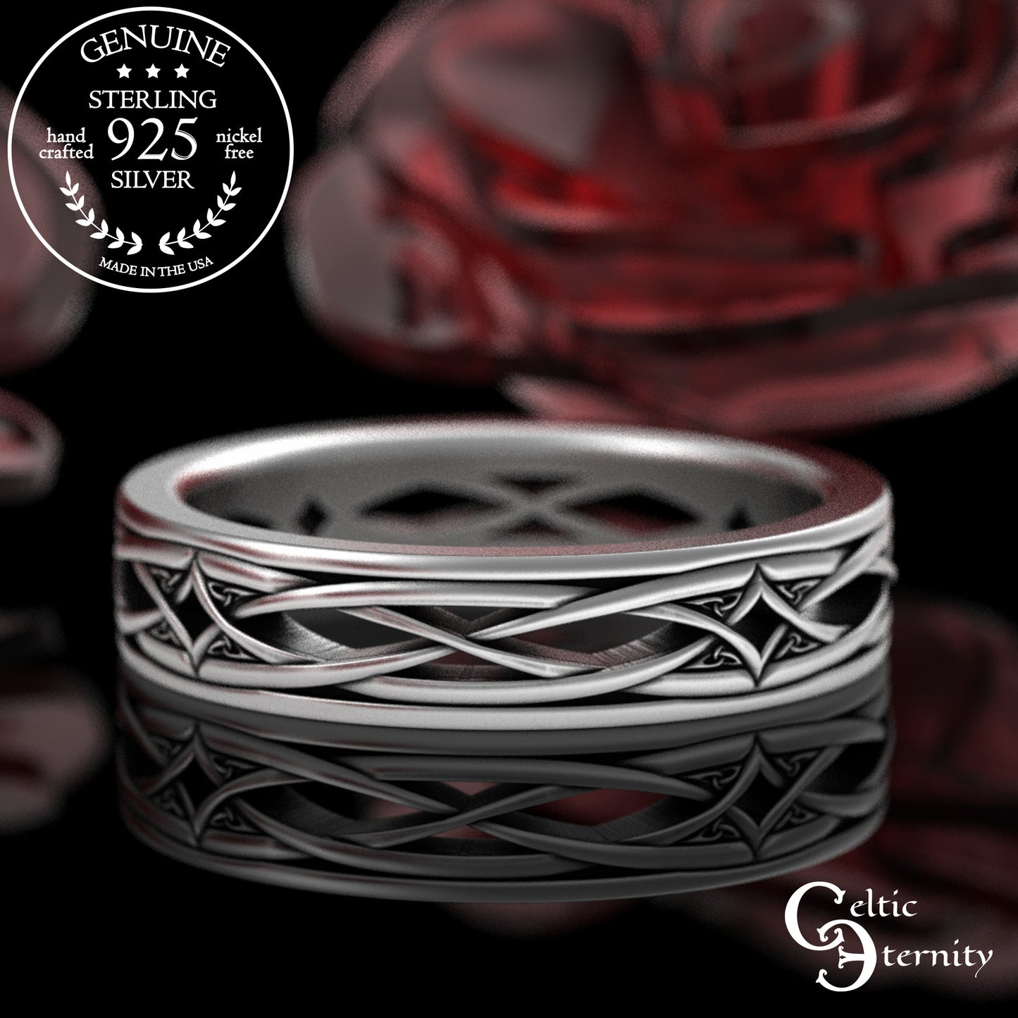 Men's Sterling Irish Trinity & Diamond-Weave Wedding Band, 2086