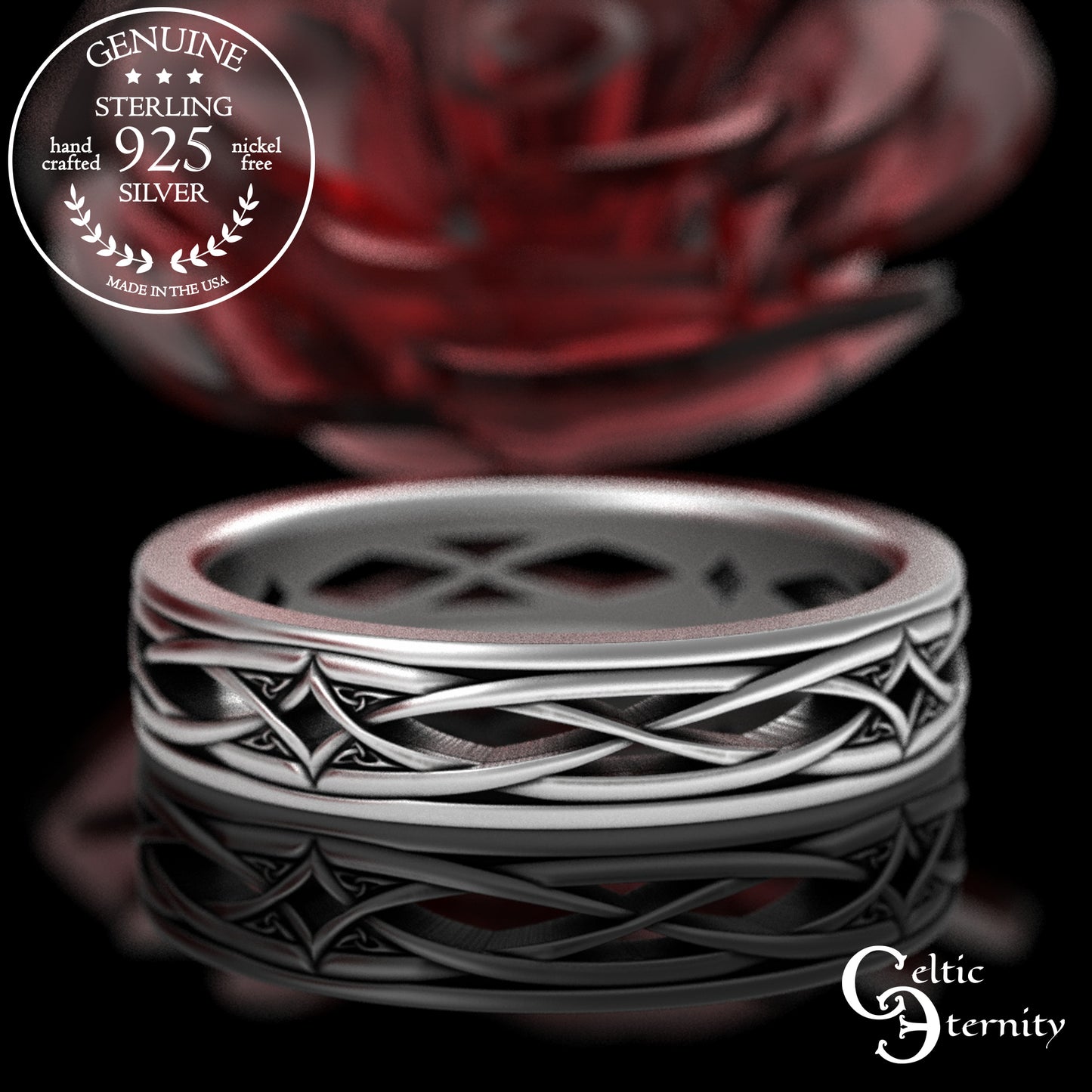 Men's Sterling Irish Trinity & Diamond-Weave Wedding Band, 2086
