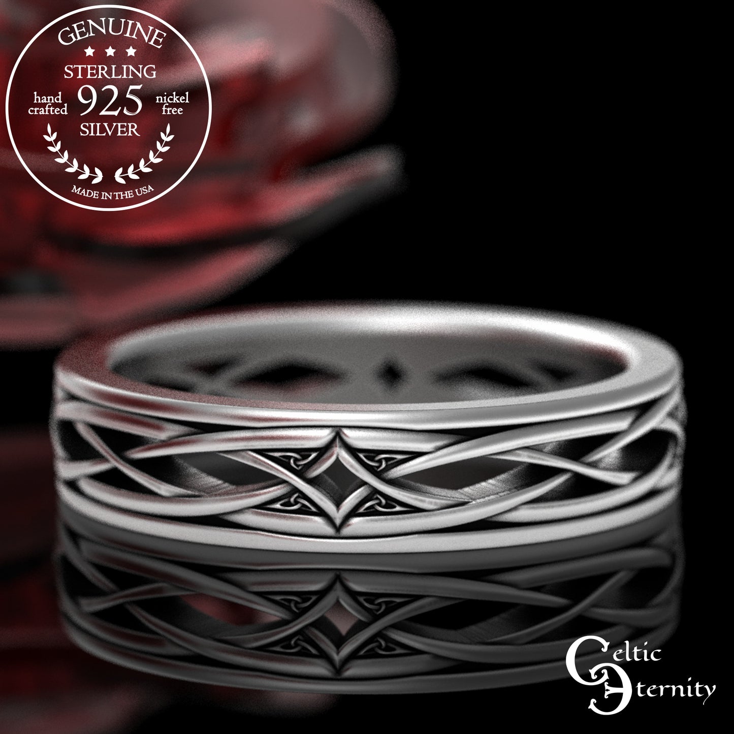 Men's Sterling Irish Trinity & Diamond-Weave Wedding Band, 2086