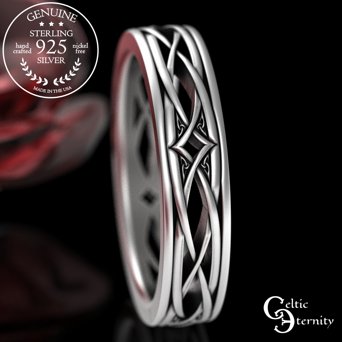 Men's Sterling Irish Trinity & Diamond-Weave Wedding Band, 2086