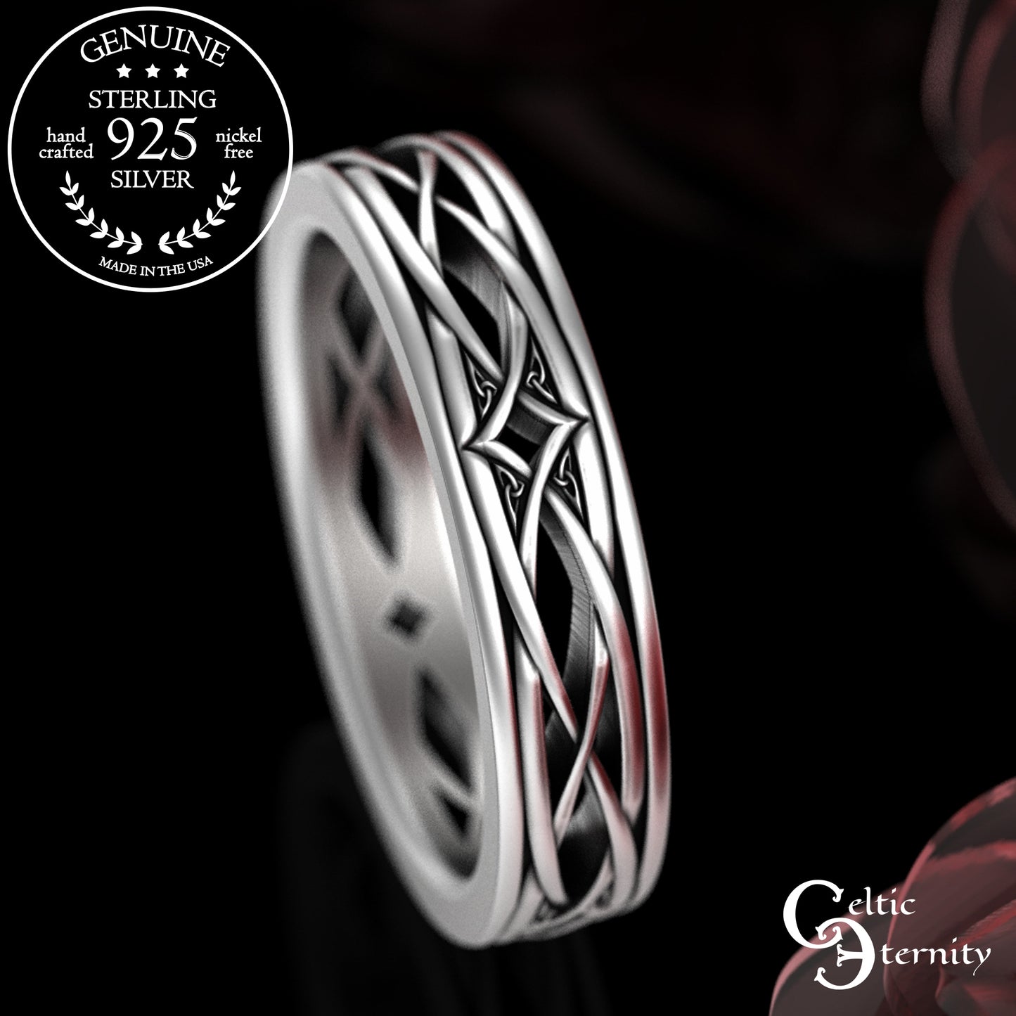 Men's Sterling Irish Trinity & Diamond-Weave Wedding Band, 2086