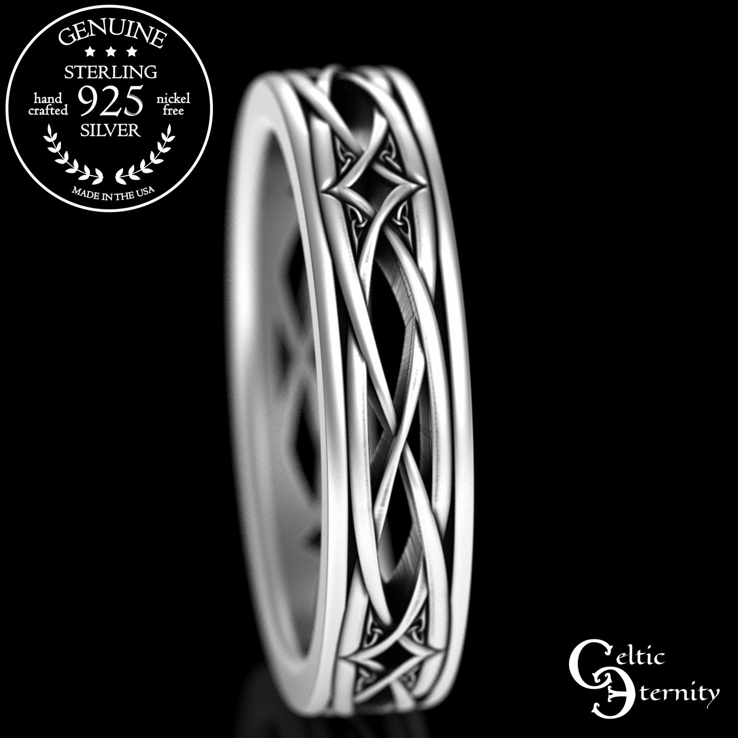Men's Sterling Irish Trinity & Diamond-Weave Wedding Band, 2086