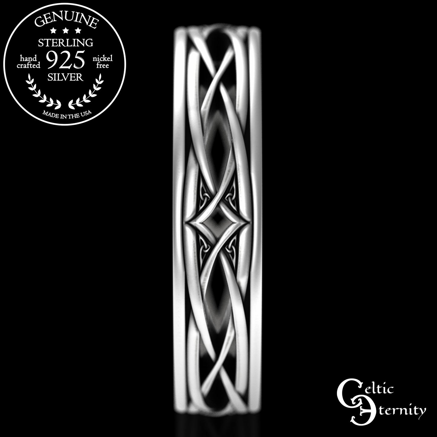 Men's Sterling Irish Trinity & Diamond-Weave Wedding Band, 2086
