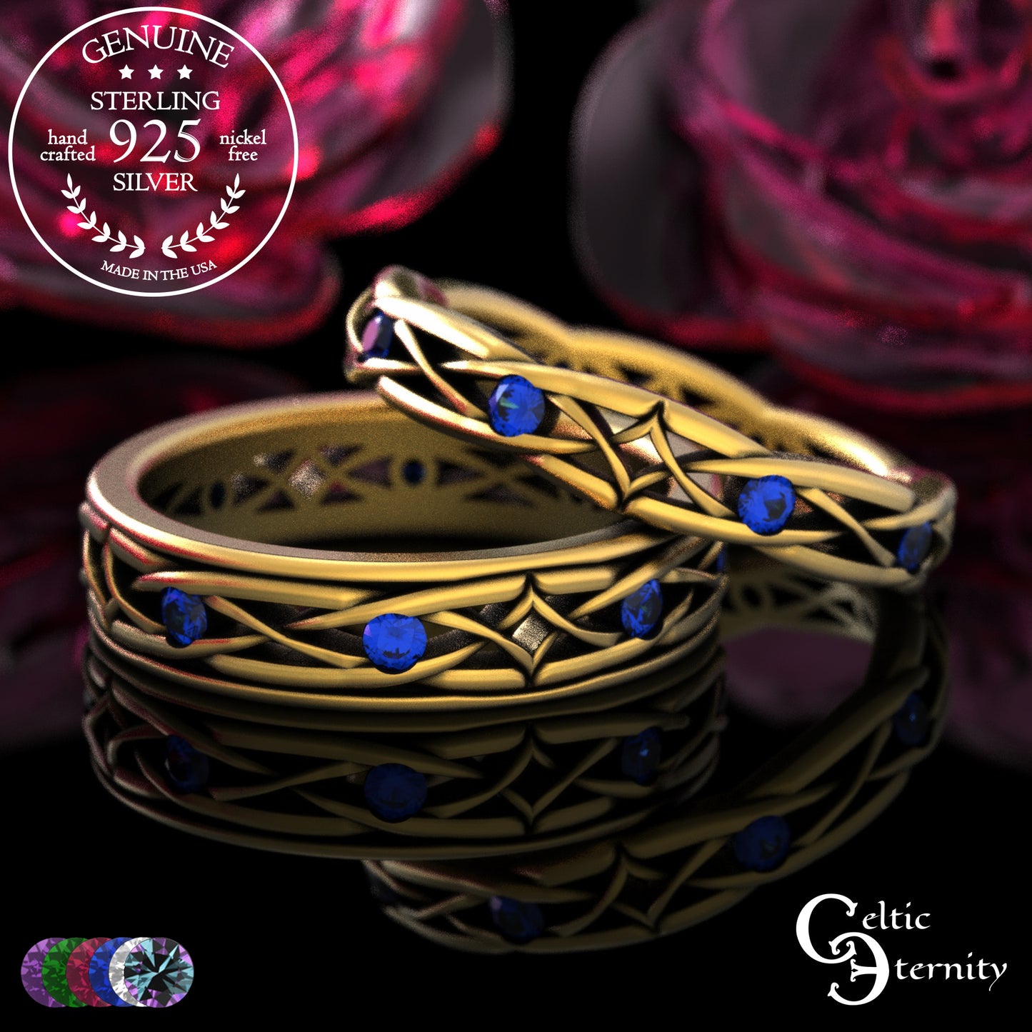 Sterling Men's Lightweight Celtic Wedding Band with Sapphires, 2088