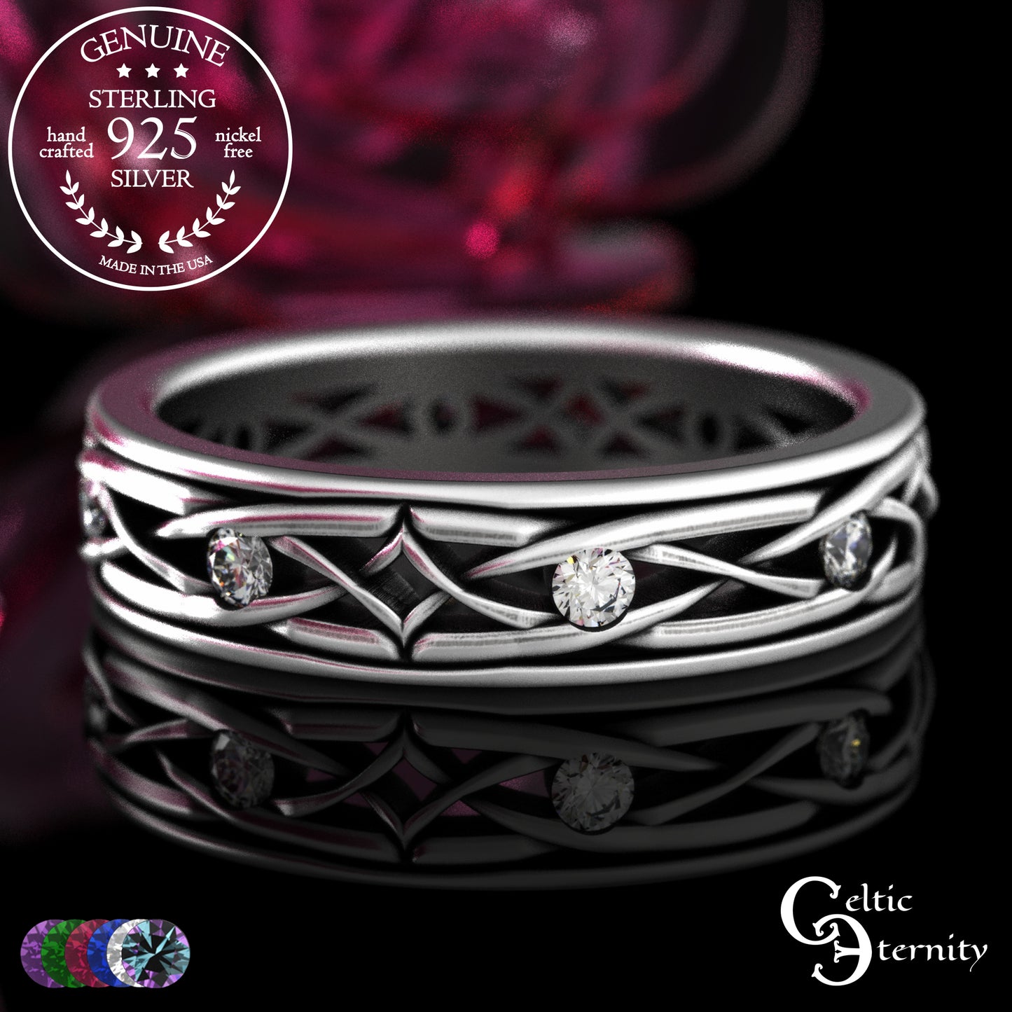 Sterling Men's Lightweight Celtic Wedding Band with Sapphires, 2088