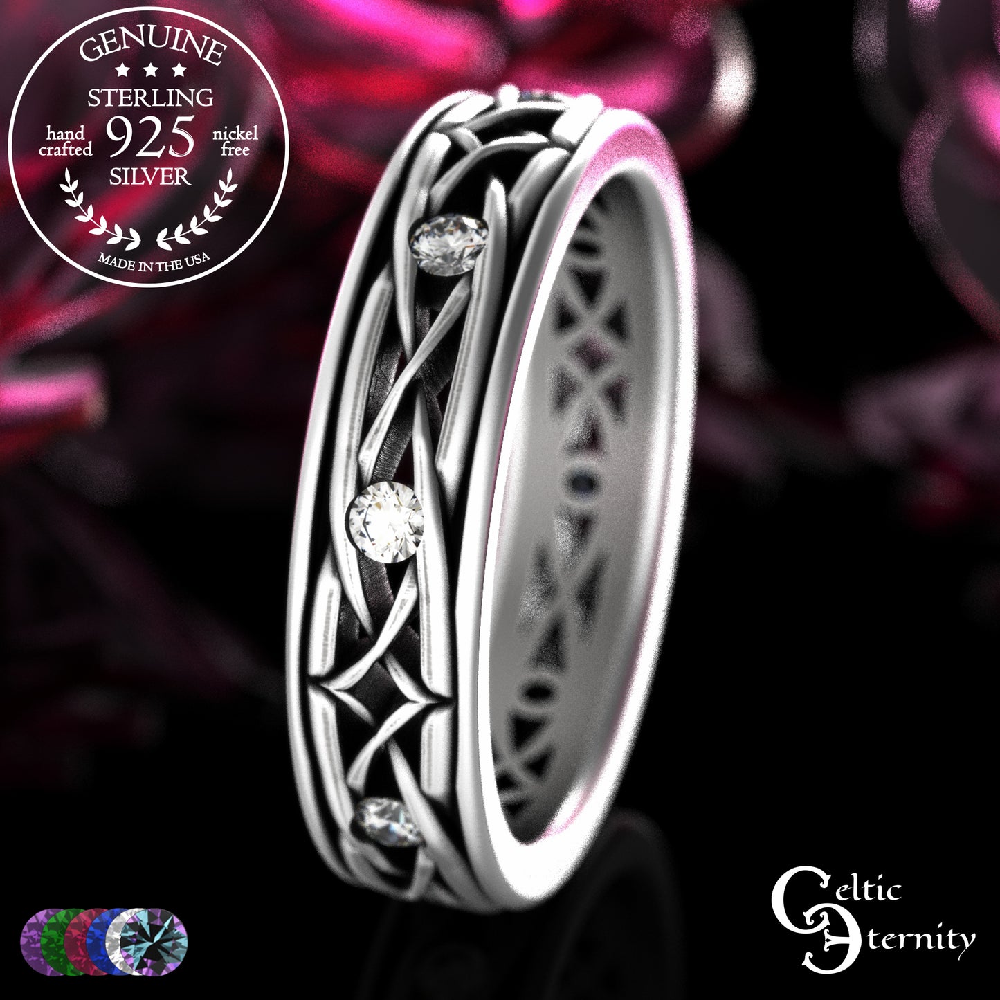 Sterling Men's Lightweight Celtic Wedding Band with Sapphires, 2088