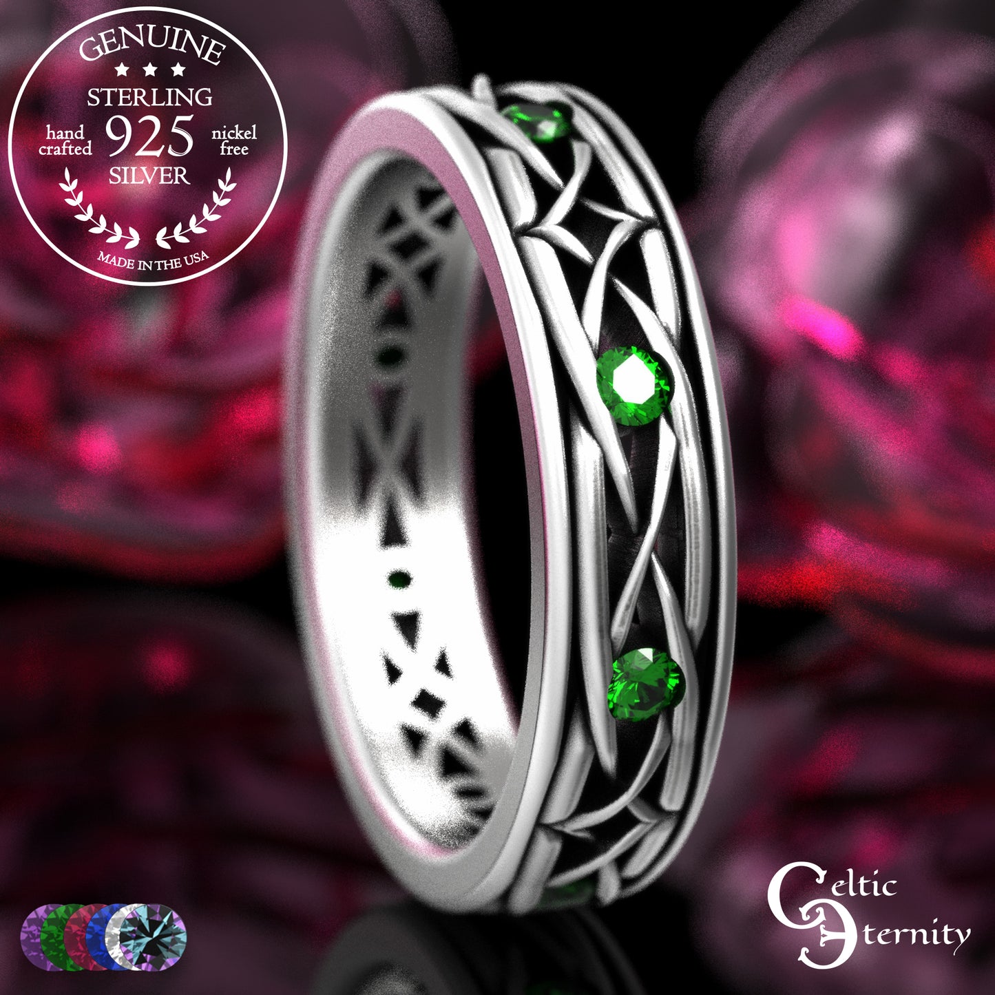 Sterling Men's Lightweight Celtic Wedding Band with Sapphires, 2088