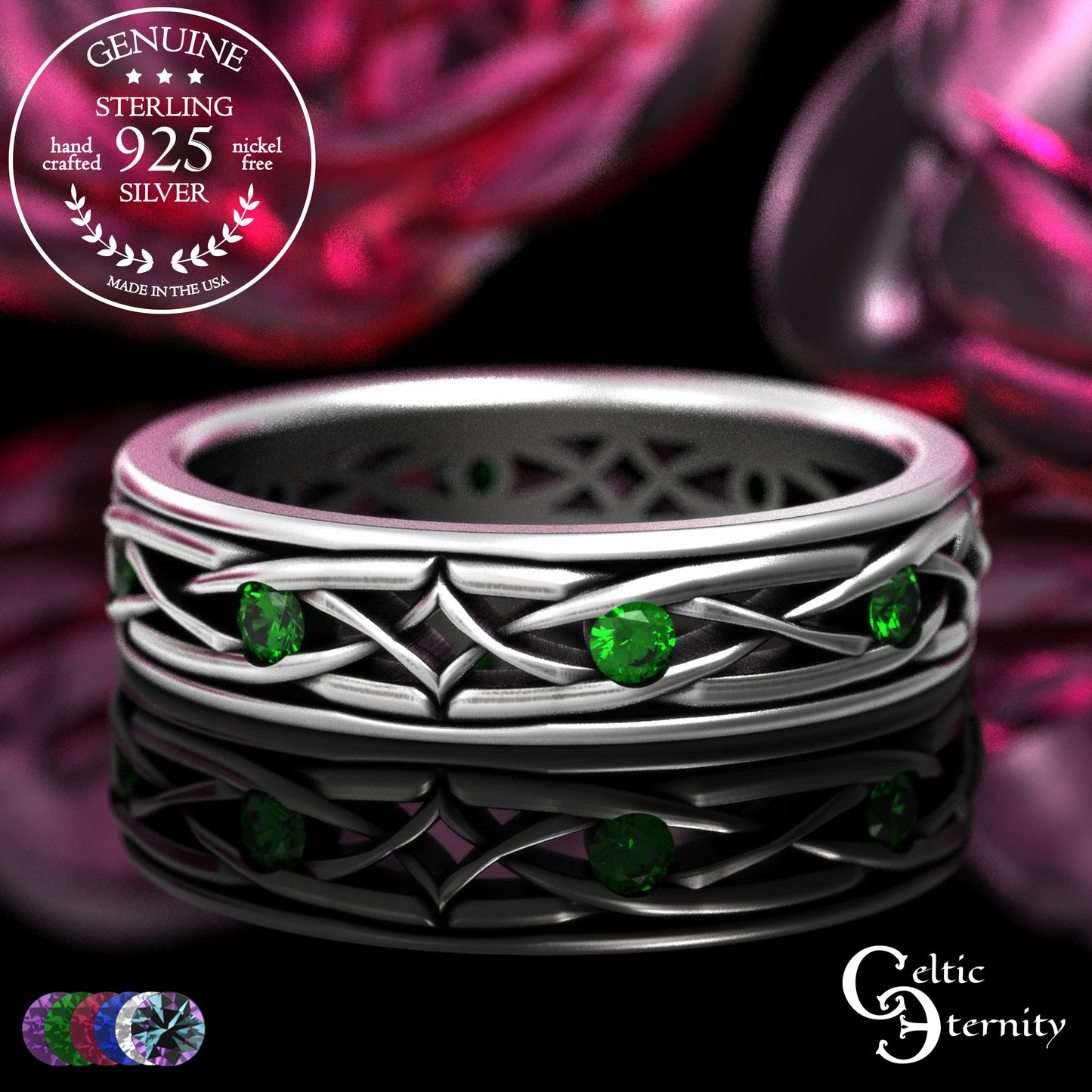 Sterling Men's Lightweight Celtic Wedding Band with Sapphires, 2088