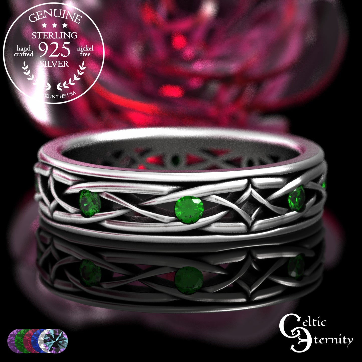 Sterling Men's Lightweight Celtic Wedding Band with Sapphires, 2088