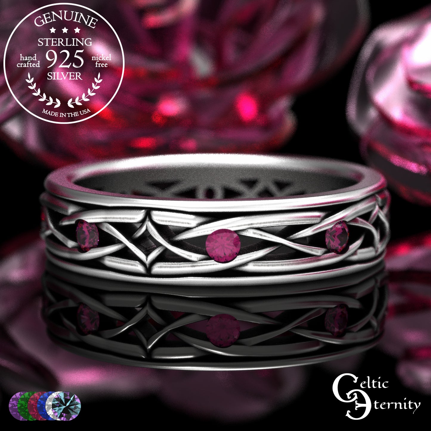 Sterling Men's Lightweight Celtic Wedding Band with Sapphires, 2088