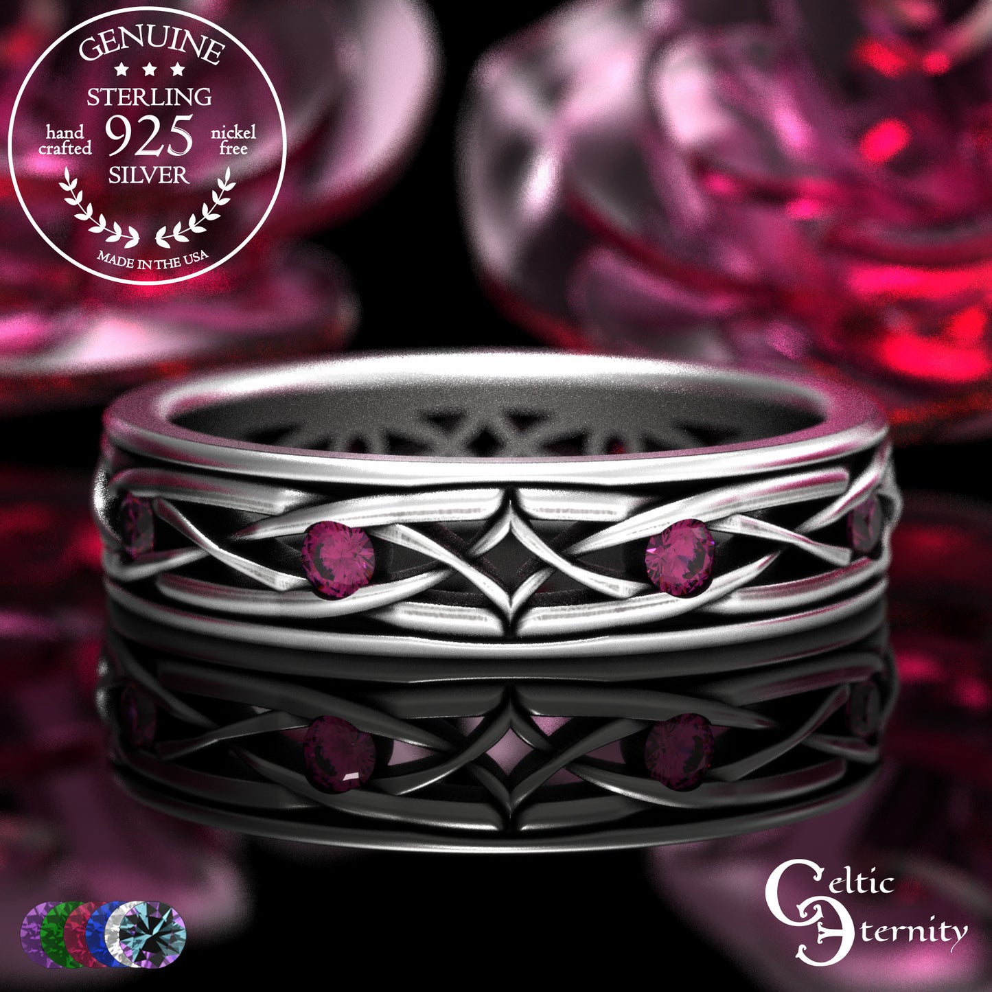 Sterling Men's Lightweight Celtic Wedding Band with Sapphires, 2088