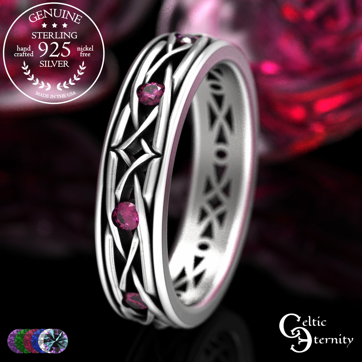 Sterling Men's Lightweight Celtic Wedding Band with Sapphires, 2088